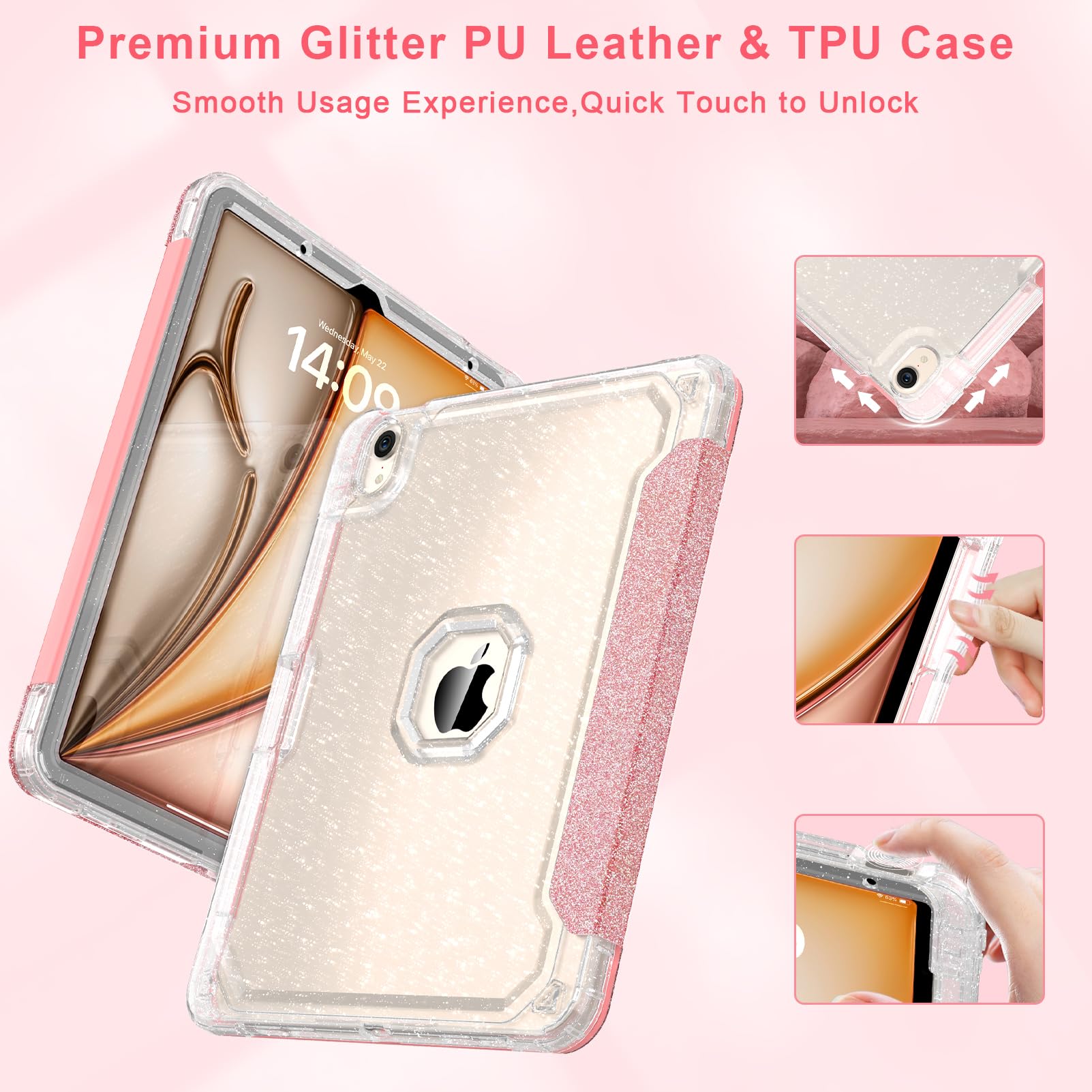 Sevrok Glitter Case For Ipad Air 11 Inch M2 (2024) & Ipad Air 5Th/4Th Gen 10.9 Inch (2022/2020), Pencil Holder, Trifold Stand &