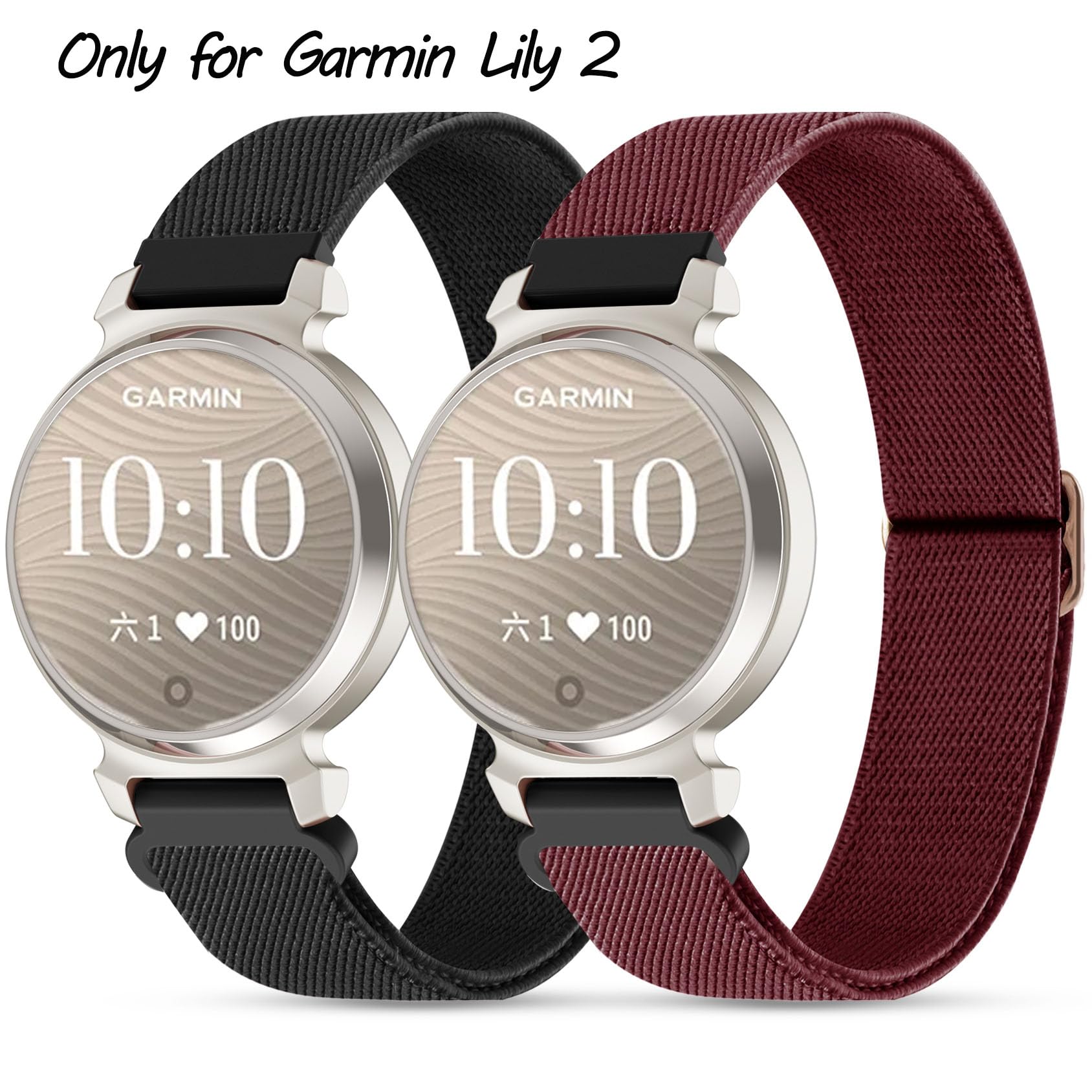 Elastic Nylon Bands Compatible With Garmin Lily 2, 14Mm Stretchy Nylon 2 Pack Soft Loop Straps Quick Release Replacement Adjusta