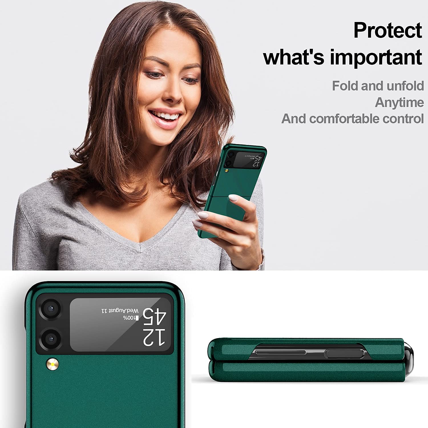 Cenmaso Designed For Samsung Galaxy Z Flip 3 Case, [Slim Fit] Mirror Hard Polycarbonate Anti Drop Bumper Case For Galaxy Z Flip