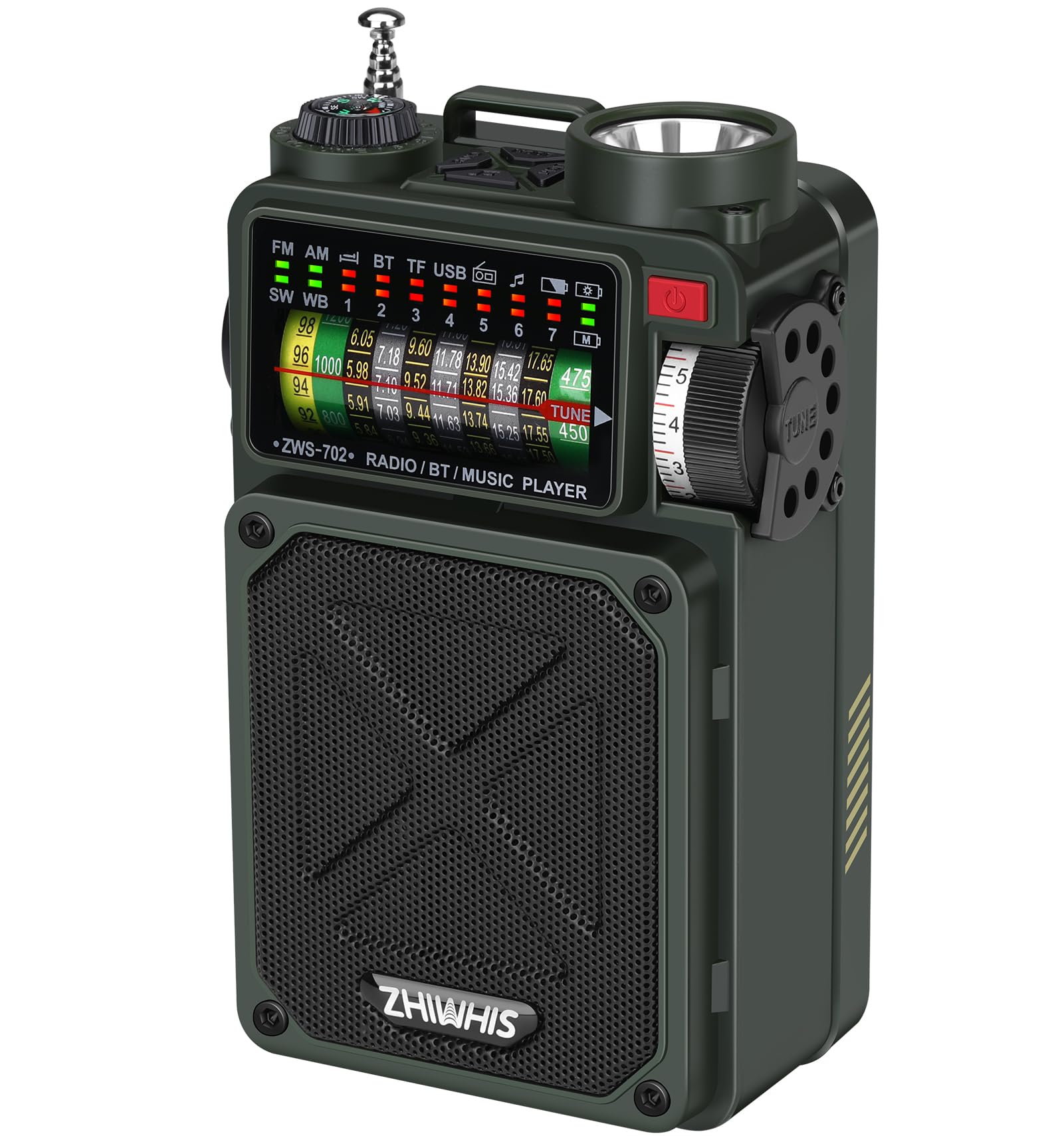 Zhiwhis Shortwave Radio With Bluetooth, Am/Fm/Sw/Wb Emergency Radios With Noaa Alerts, Hand Crank/Solar/4000Mah/White Noise/Sos/