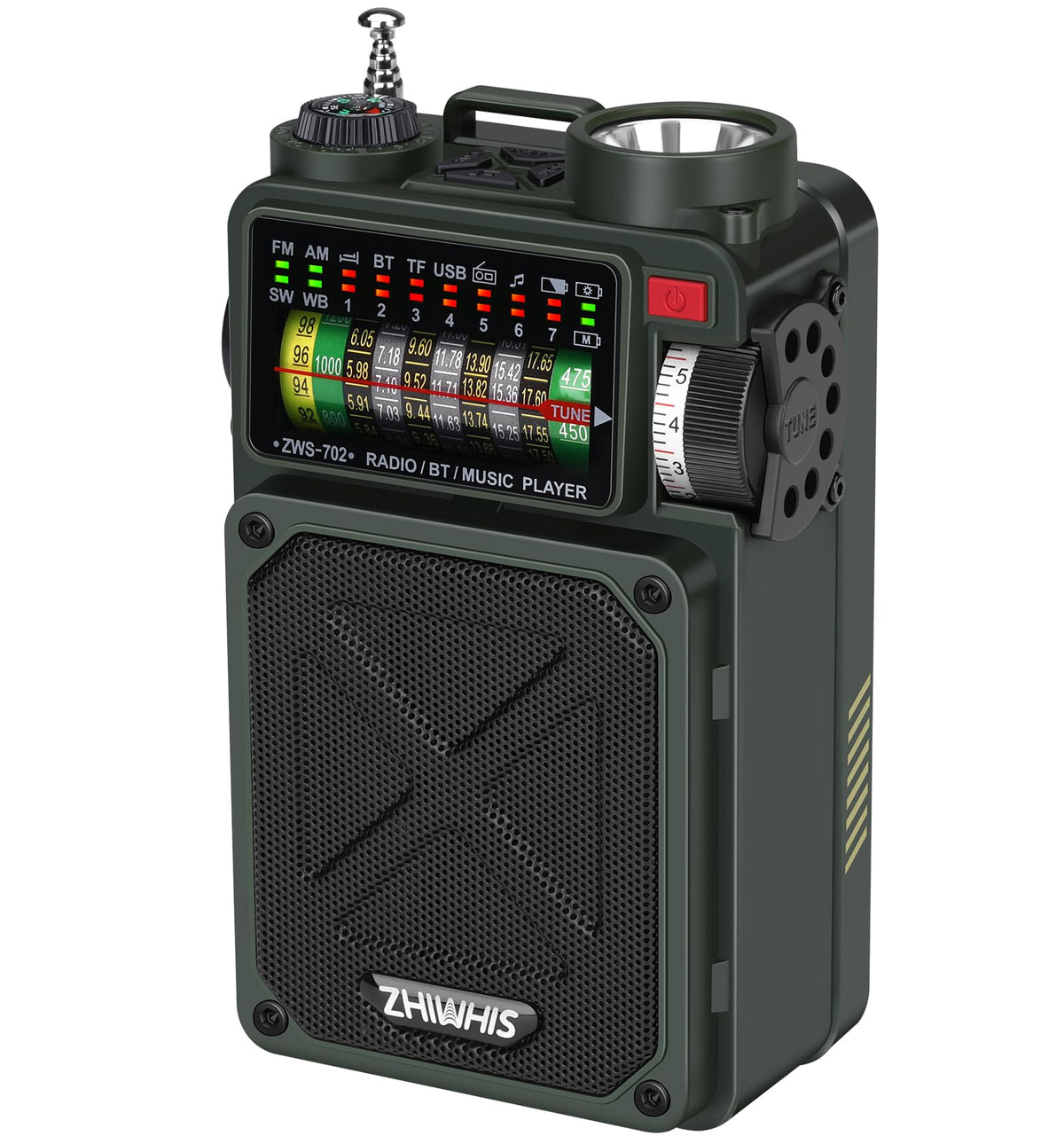 Zhiwhis Shortwave Radio With Bluetooth, Am/Fm/Sw/Wb Emergency Radios With Noaa Alerts, Hand Crank/Solar/4000Mah/White Noise/Sos/