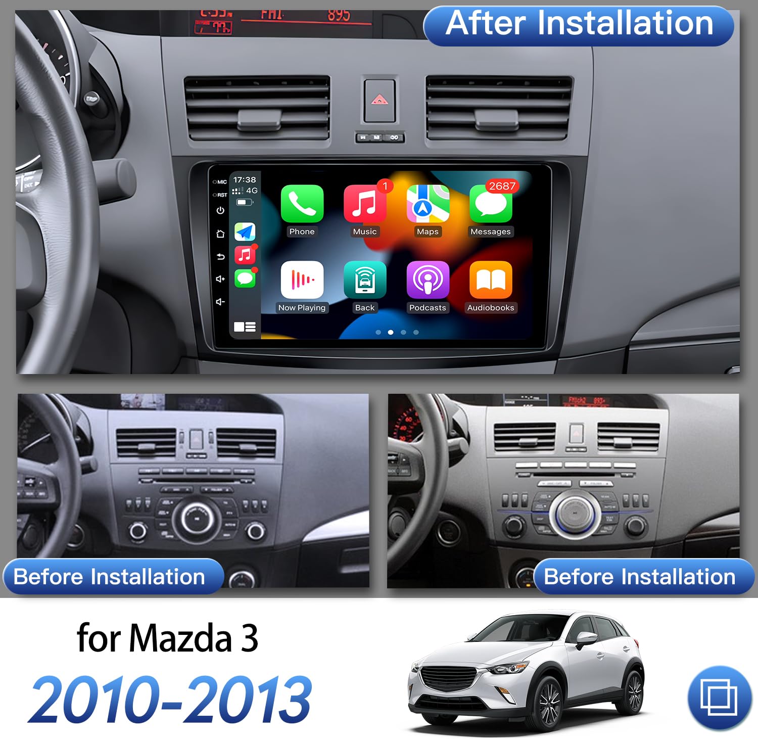 2G+32G Car Stereo Radio For Mazda 3 2010 2011 2012 2013 1280 * 800 9 Inch Car Radio Touch Screen With Wireless Carplay&Android A