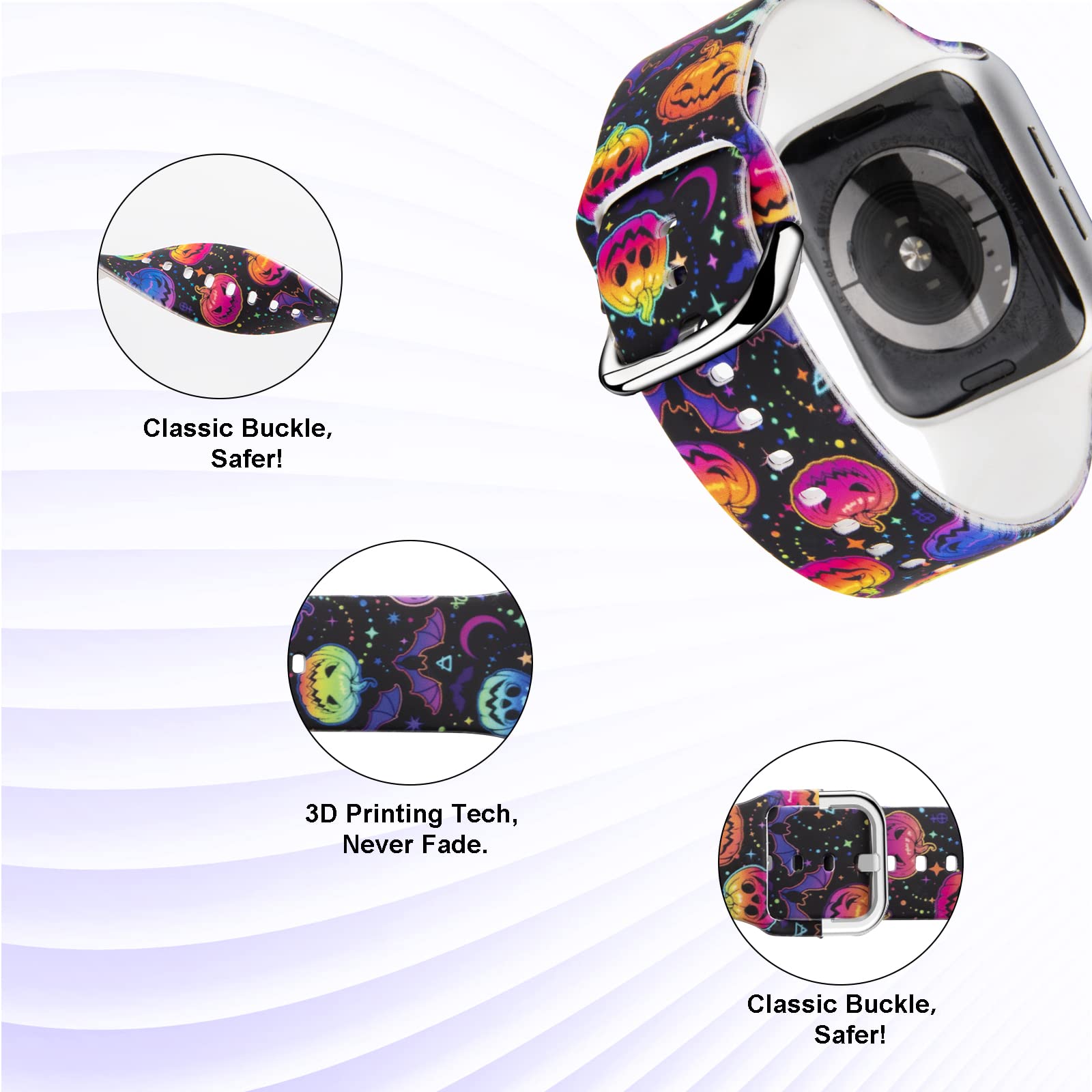 Halloween Band Compatible Apple Watch Women 3 Packs 42Mm/44Mm/45Mm 49Mm, Blingbrione Pumpkin Soft Silicone Glow Luminous Skull S