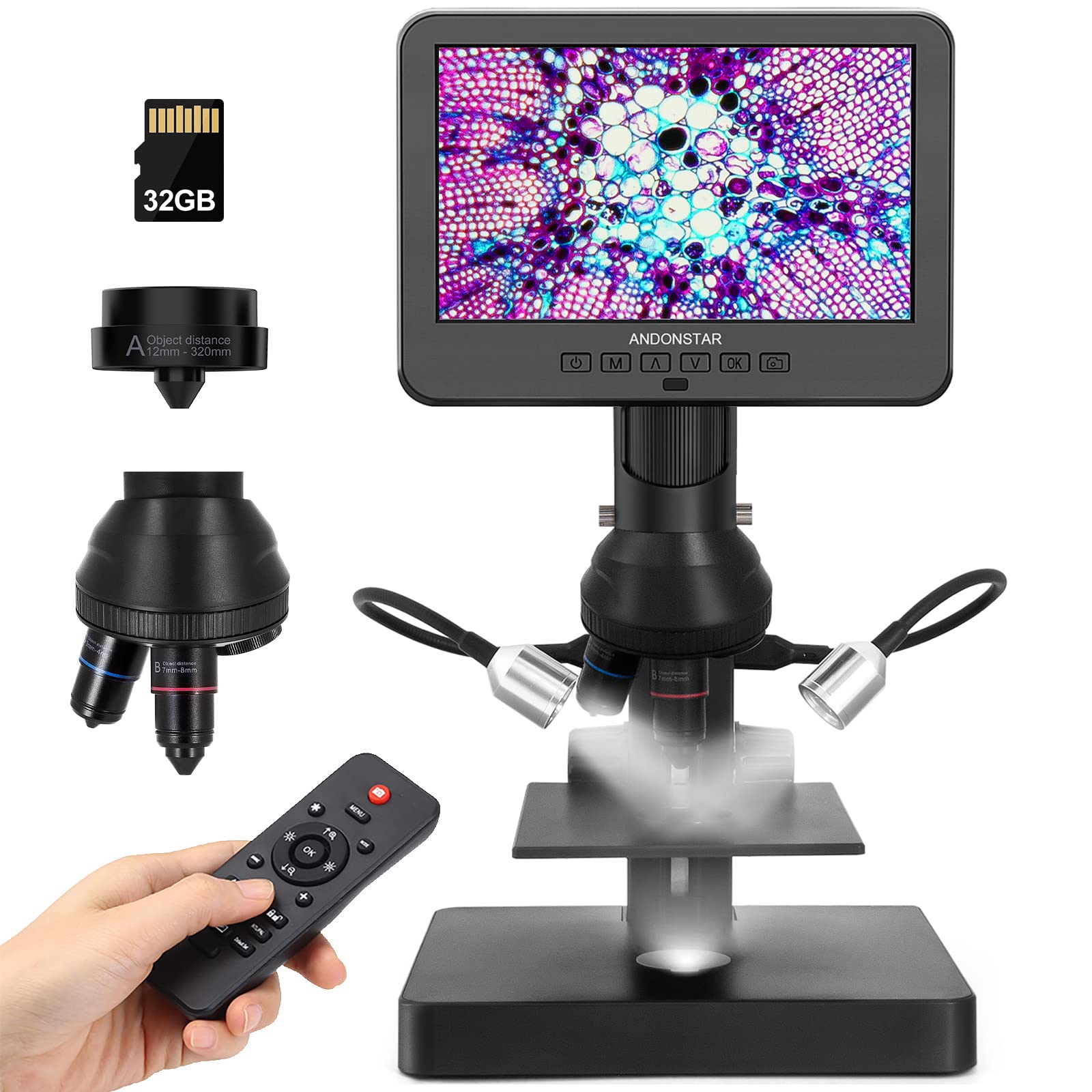 Andonstar AD246S-P HDMI Digital Microscope with 7 Screen, 4000x 3 Lens 2160P UHD Video Record, Coin Microscope for Error Coins