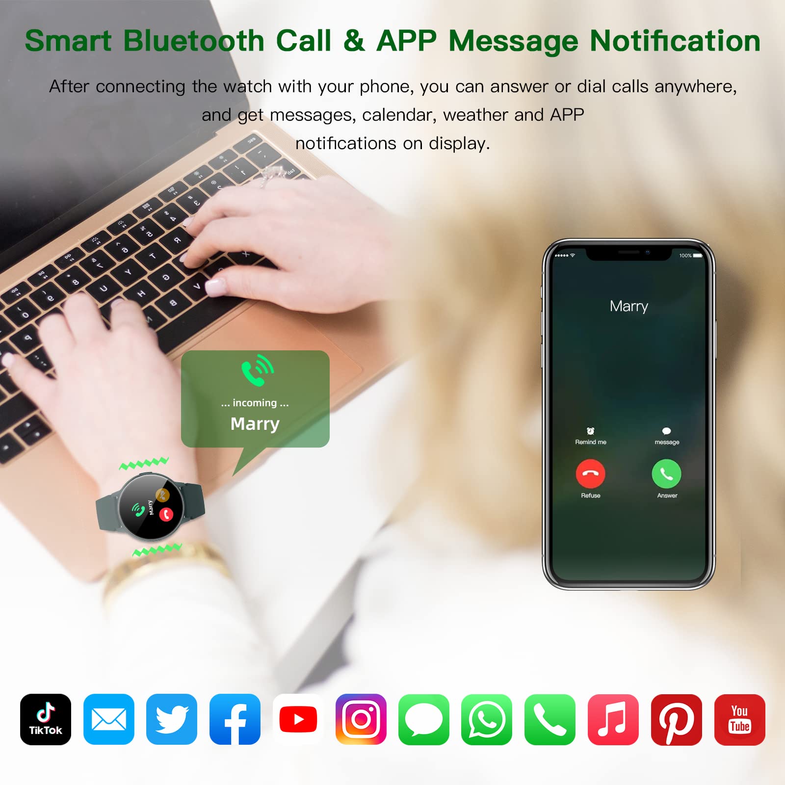 Smart Watch For Women Men(Answer/Dial Calls), 1.3'' Round Face Watches Always On Display Smartwatch For Android And Ios Phones,