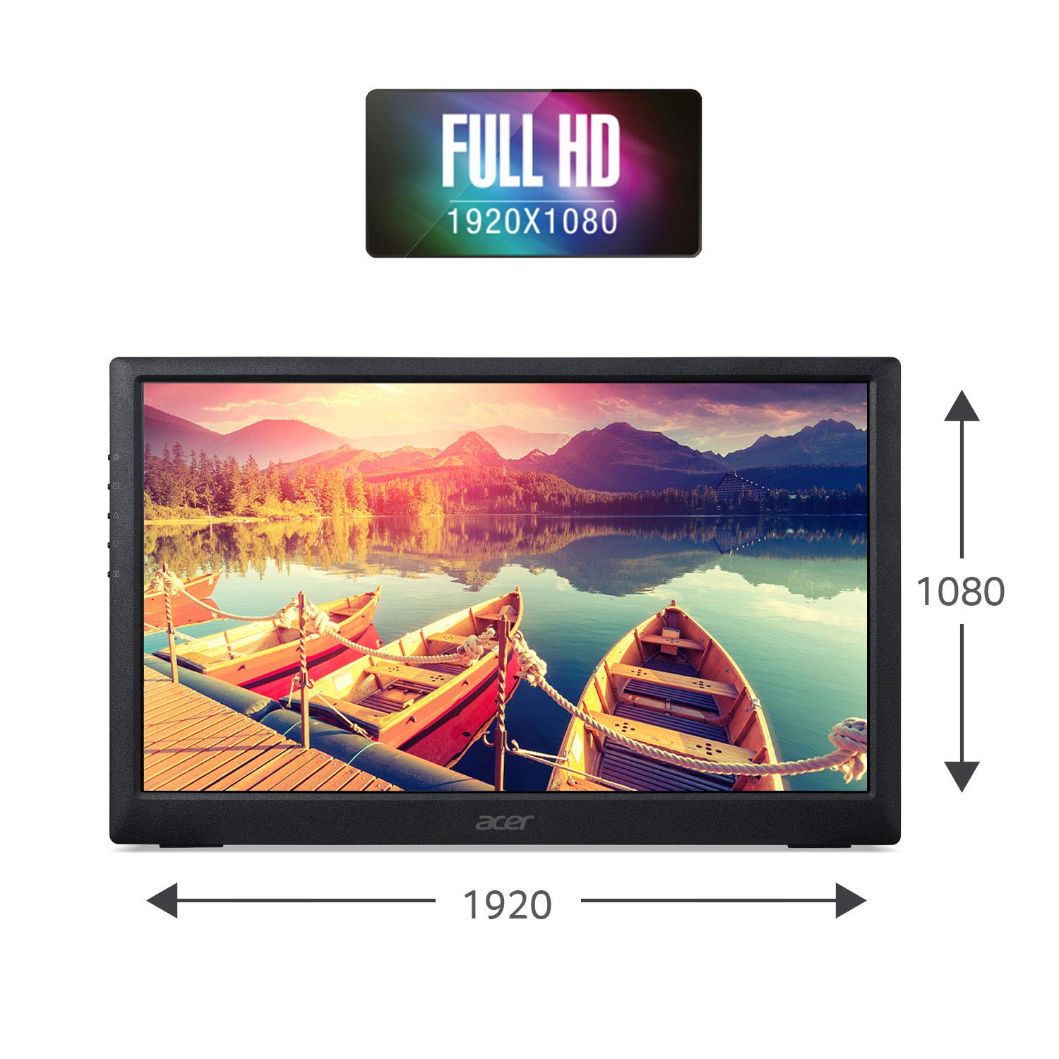 Acer Pm161Q Bu Portable Monitor 15.6 Full Hd (1920 X 1080) (Usb Type-C For Video/Power & Micro Usb For Supplemental Power),Black