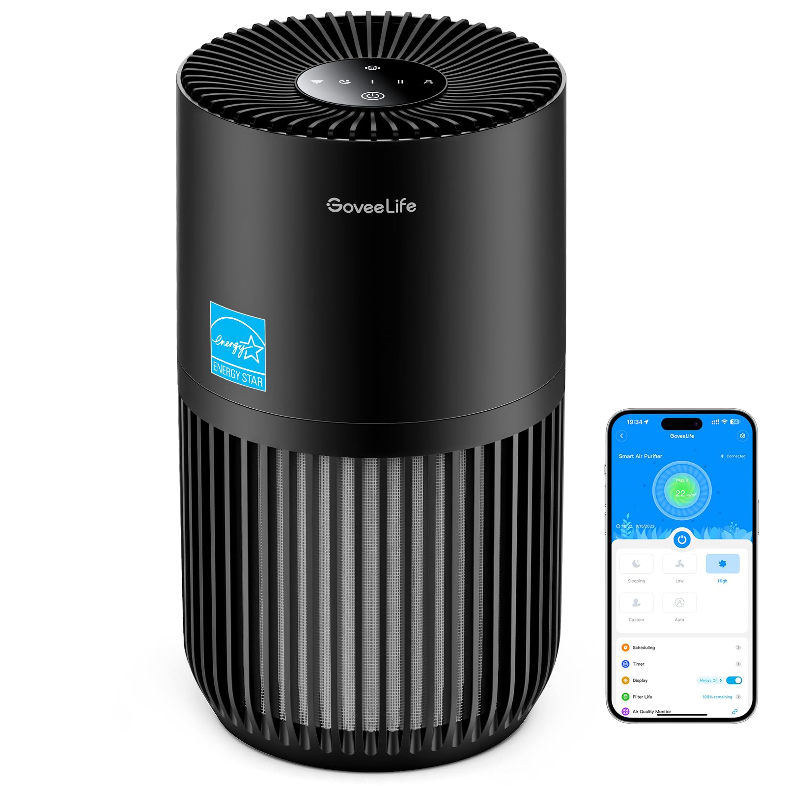 Goveelife Mini Air Purifier For Bedroom, Hepa Smart Filter Air Purifier With App Alexa Control For Pet Hair, Odors, Pollen, Smok