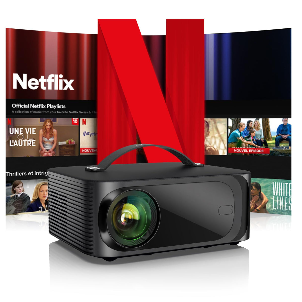 [Netflix Licensed/Dolby Audio]Outdoor Projector 4K With Wifi 6 And Bluetooth,Onoayo 800Ansi Native 1080P Portable Projector,Buil