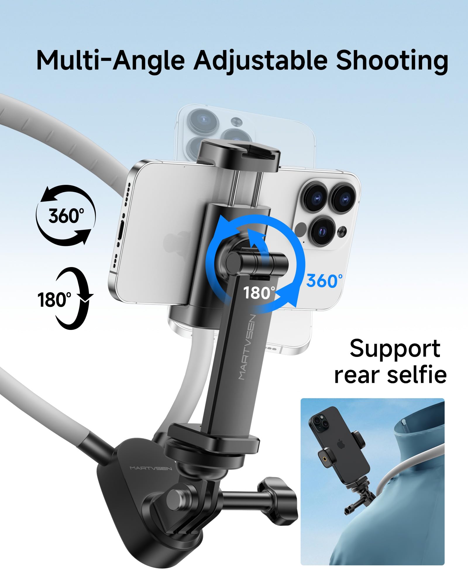 Martvsen Neck Phone Holder - Pov/Vlog Holder, Hands Free Selfie Mount Chest Video Filming For Iphone 16-13 Android Phones, Gopro