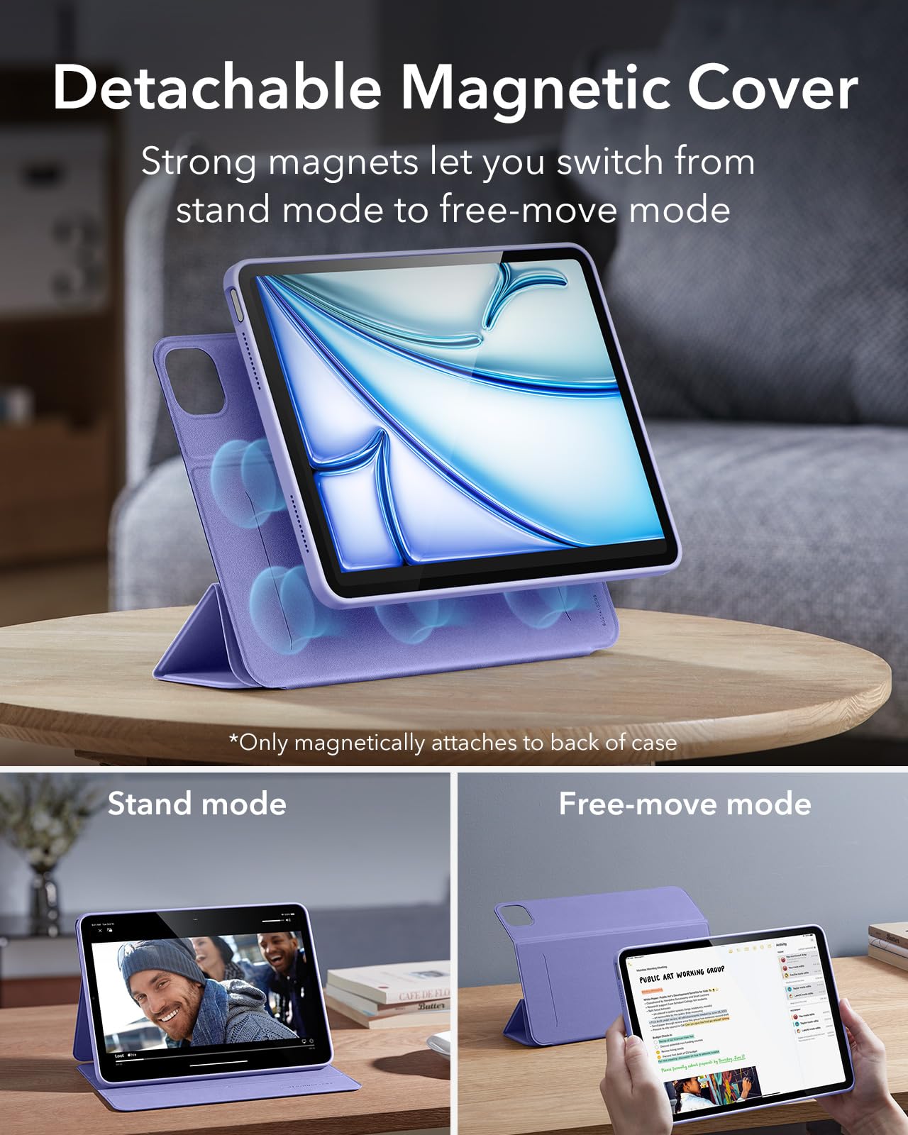 Esr For Ipad Air 11 Inch Case (2025) M3/M2, Ipad Air 7Th/6Th/5Th/4Th Generation Case (2024/2022/2020) 10.9 Inch With Pencil Holder, Removable Magnetic Cover, Vertical Stand, Rebound 360 Series, Purple