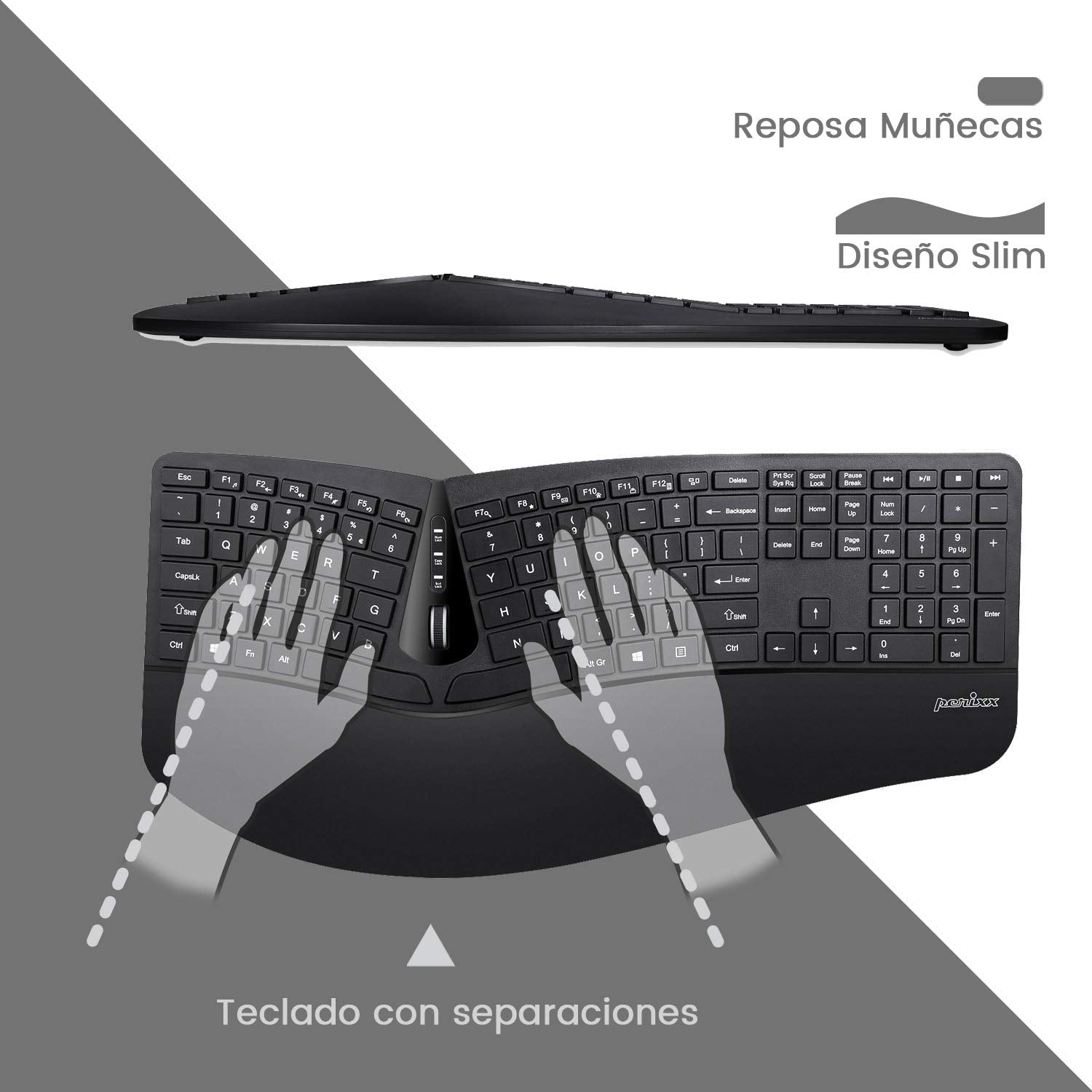 Perixx Periduo 605 Es, Pack De Teclado Ergon  Mico Inal  Mbrico   Separaci  N De Teclas Y Rat  N Vertical Con Reposa Mueca Y Tec