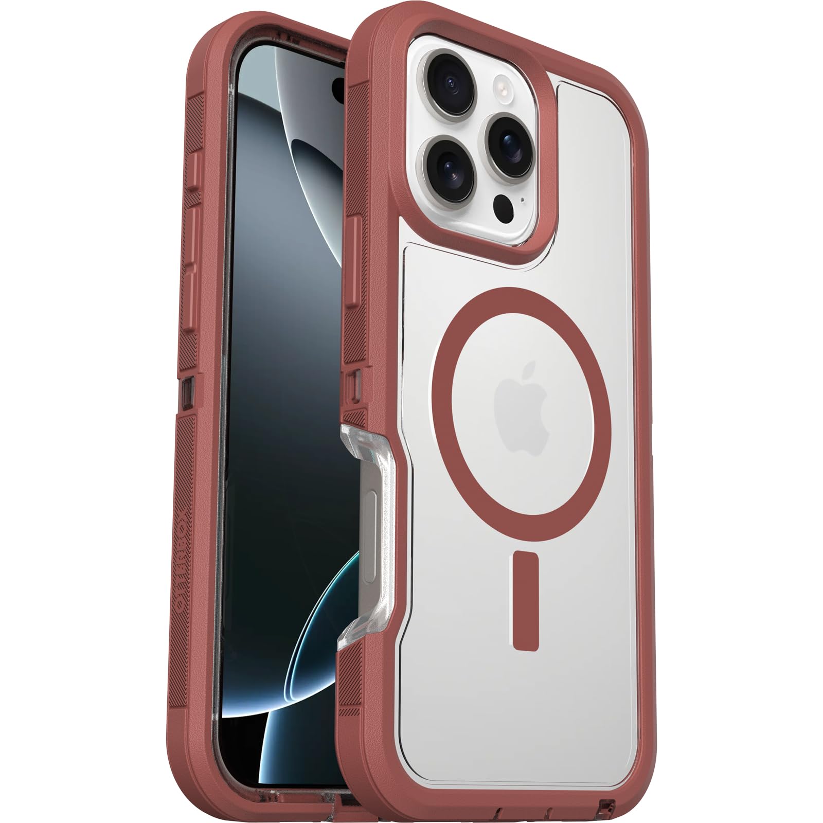 Otterbox Iphone 16 Pro Max Defender Series Xt Clear Case   Brick Red Clear