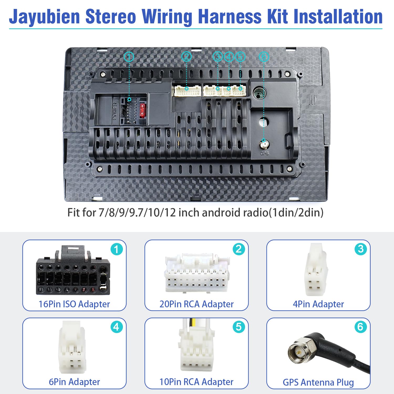 Jayubien Radio Wiring Harness Kit 16Pin Iso Android Car Stereo Wire Harness With Butt Connectors 10Pin 20Pin Rca Adapter Gps Ant