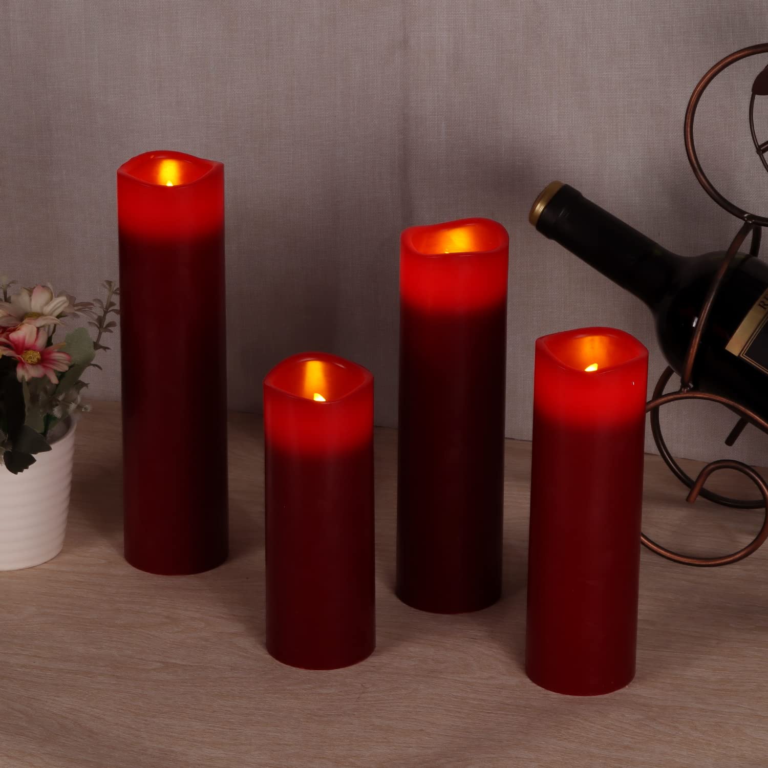 Antizer Flameless Candles Led Candles Pack Of 9 (H 4 5 6 7 8 9 X D 2.2) Burgundy Real Wax Battery Candles With Remote Timer