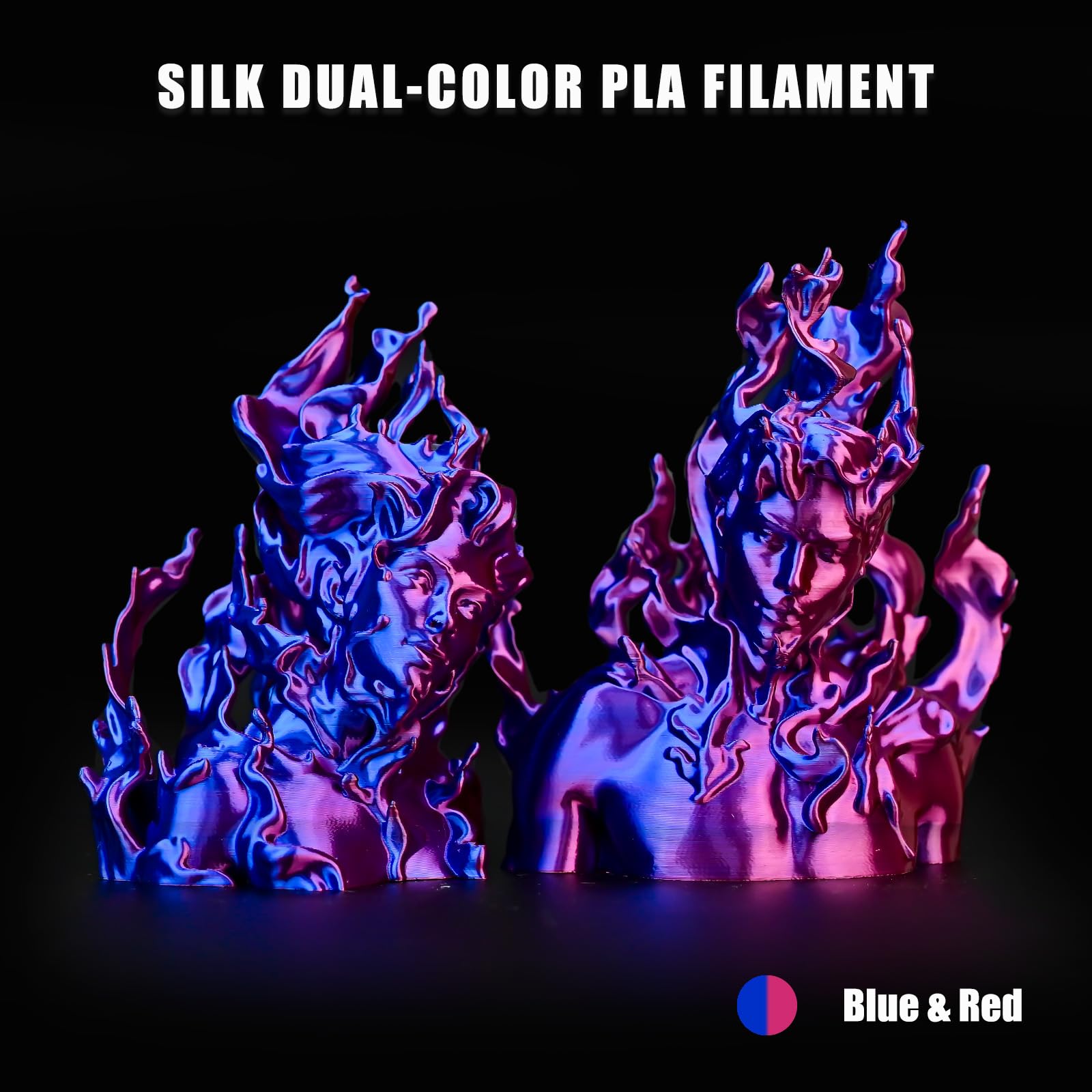 Ovv3D Pla Filament 1.75Mm, Silk Pla Dual Color 3D Printer Filament, Blue Red Coextrusion Filament, Color Change Every Inch Filam
