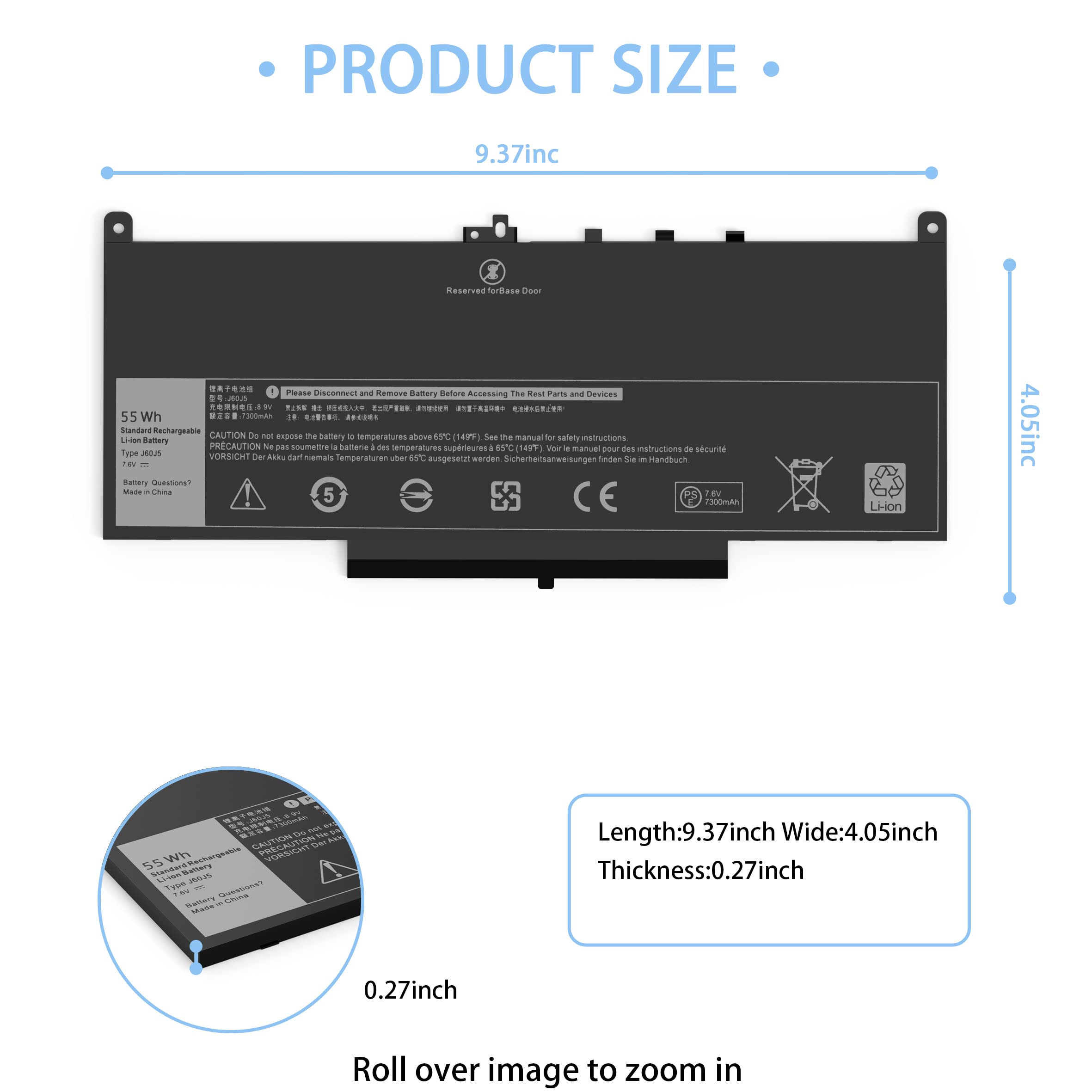 Vnyunqwe E7470 Battery E7270 Battery J60J5 Battery For Dell Latitude E7470 E7270 7470 7270 Laptop Battery, Type 1W2Y2 0Mc34Y Mc3