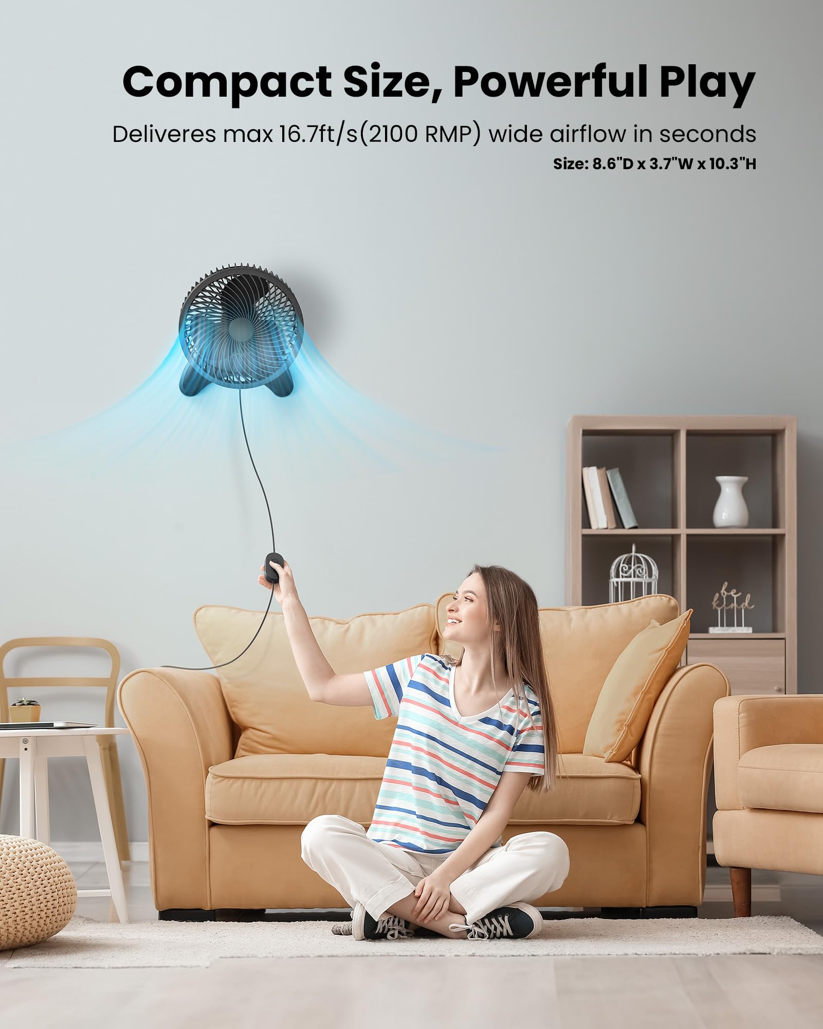 Koonie 8'' Wall Mount Fan, Quiet Small Wall Fan With Timer, 8.2Ft Wired Remote, 80 Oscillation, 100 Adjustable, 3 Speeds High Ve