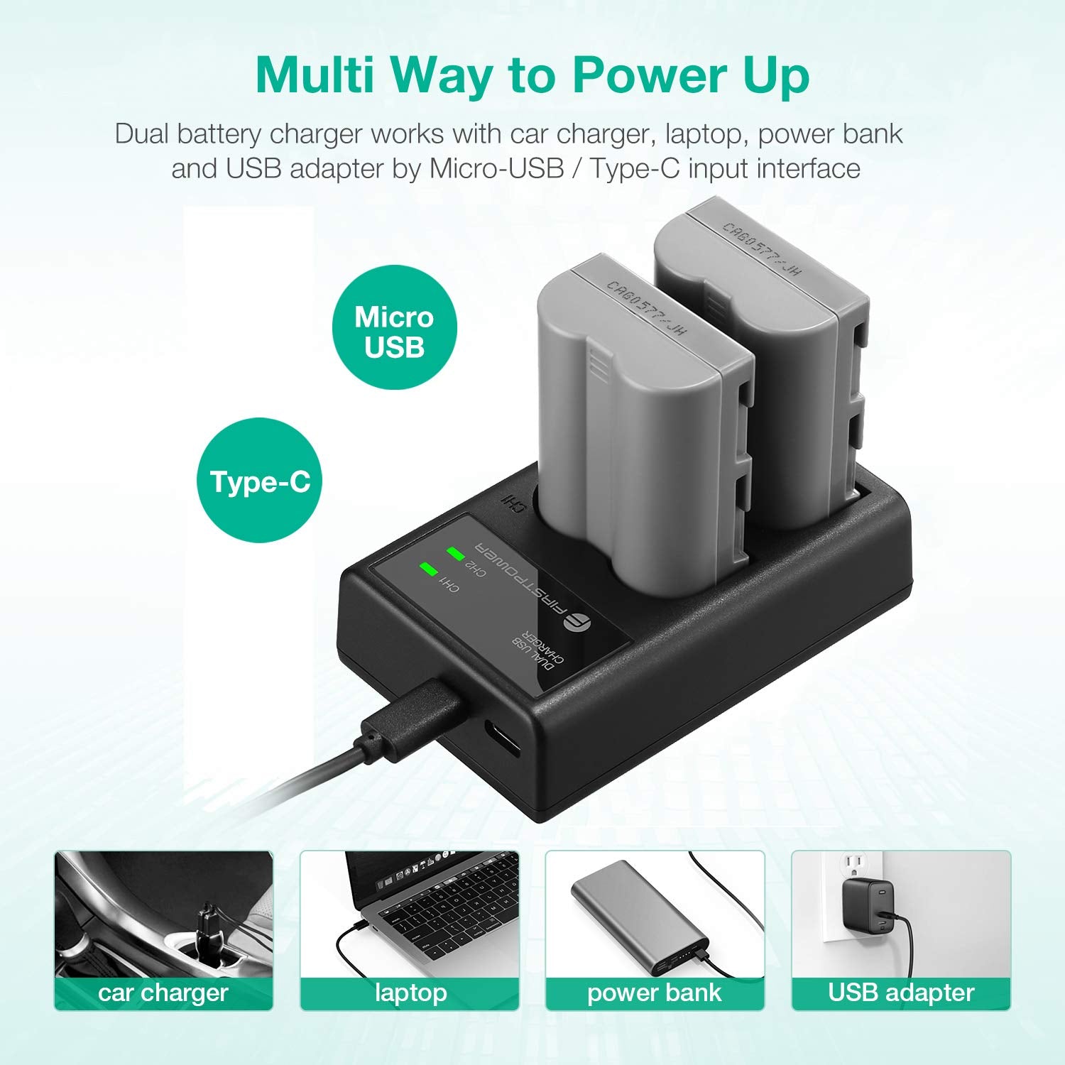 Firstpower En El3E Battery 2 Pack 2200Mah And Dual Usb Charger Compatible With Nikon D50, D70, D70S, D80, D90, D100, D200, D300,