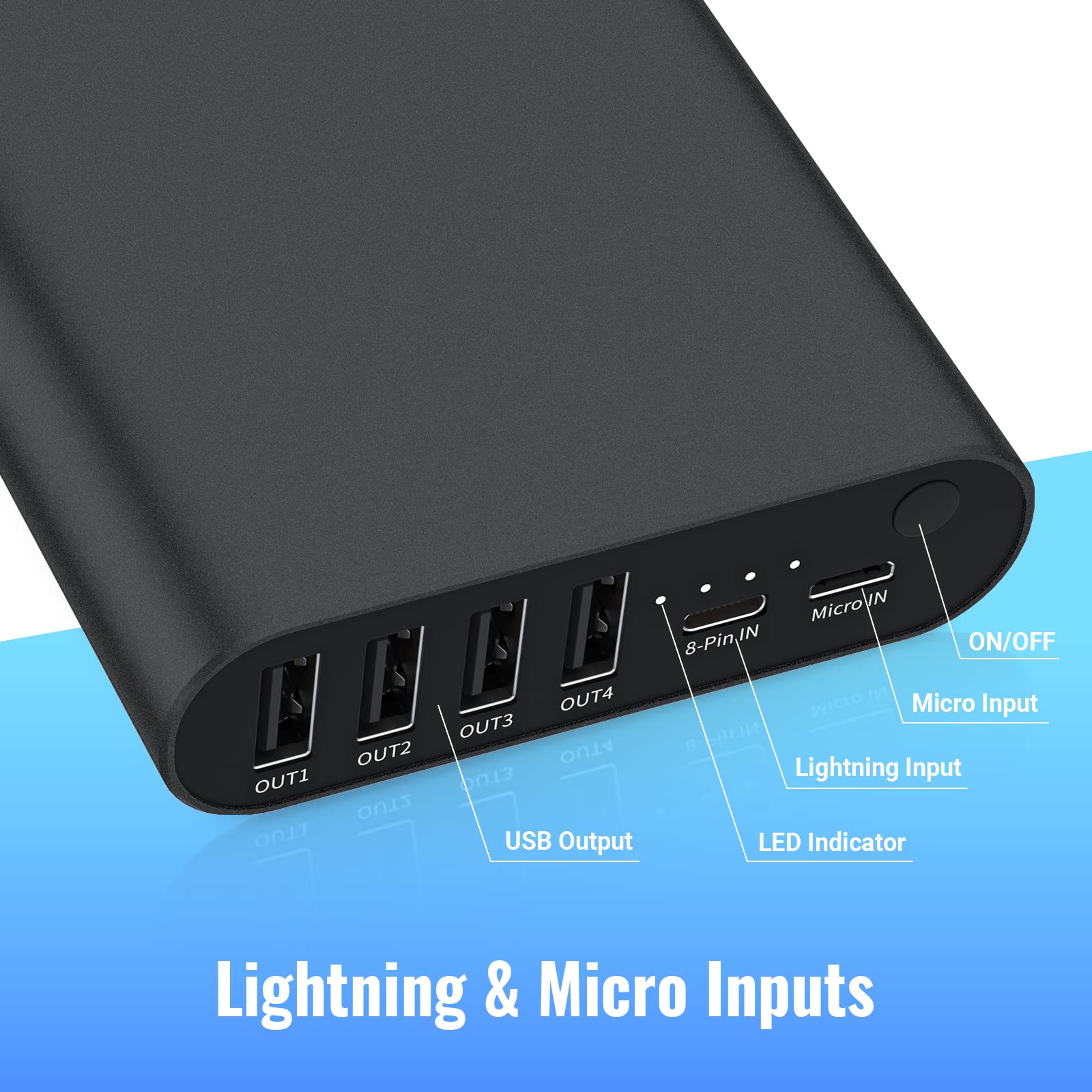 Bonai Portable Charger 20000Mah Iphone Charger Aluminum External Battery Pack Power Bank 4 Usb Outputs(2.1A), High Speed Chargin