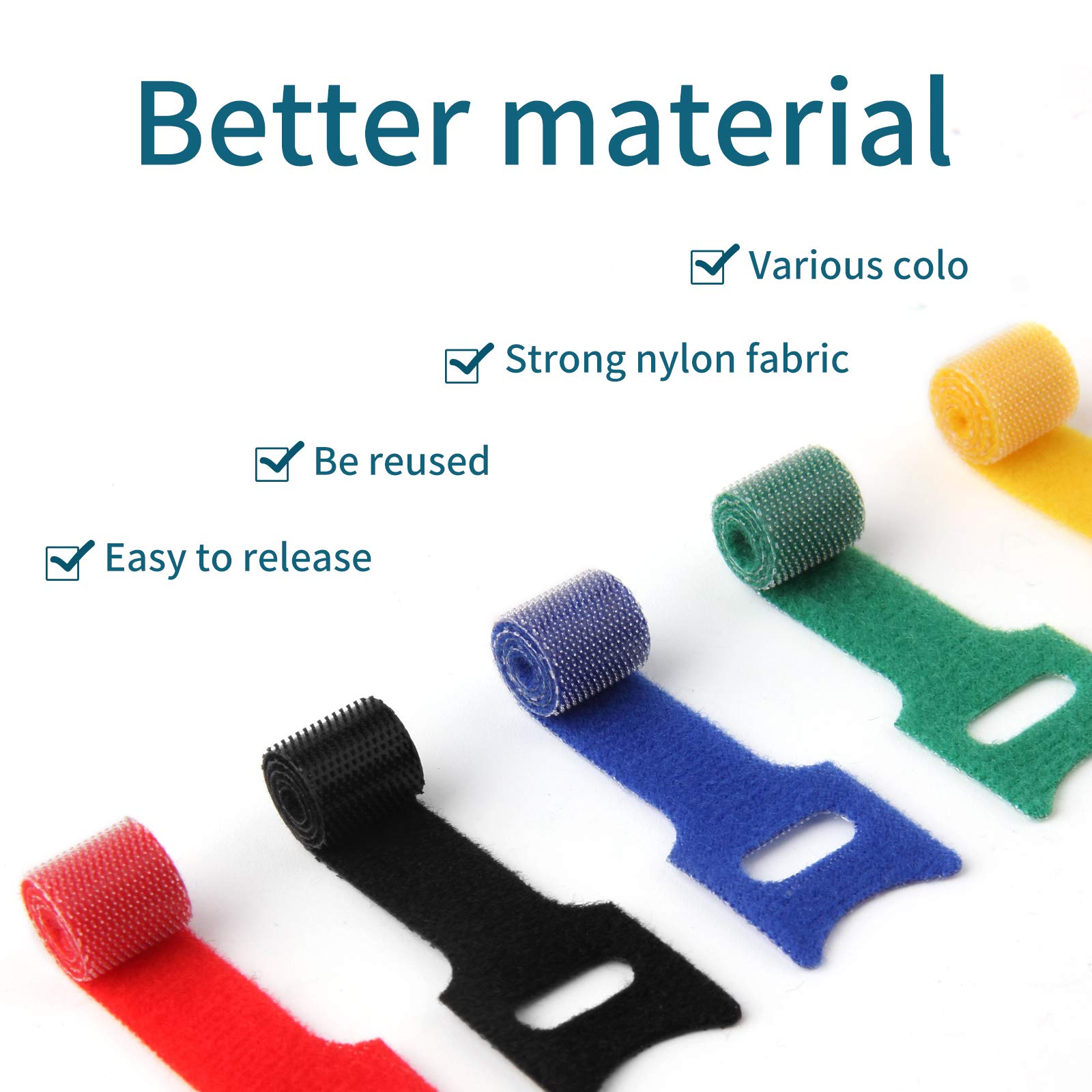 6 Inch Length Reusable Hook And Loop Cable Ties ,Strong &Microfiber Fastening Cloth, Adjustable Fastener Cable Strap Hook And Loop Cord Ties
