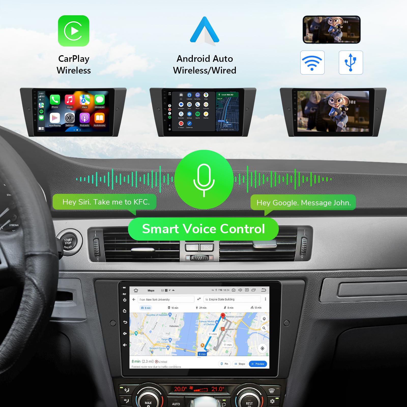 Eonon Android 13 Wireless Carplay & Android Auto Car Stereo Compatible With Bmw 3 Series E90 E91 E92 E93 (2005 2012), Octa Core