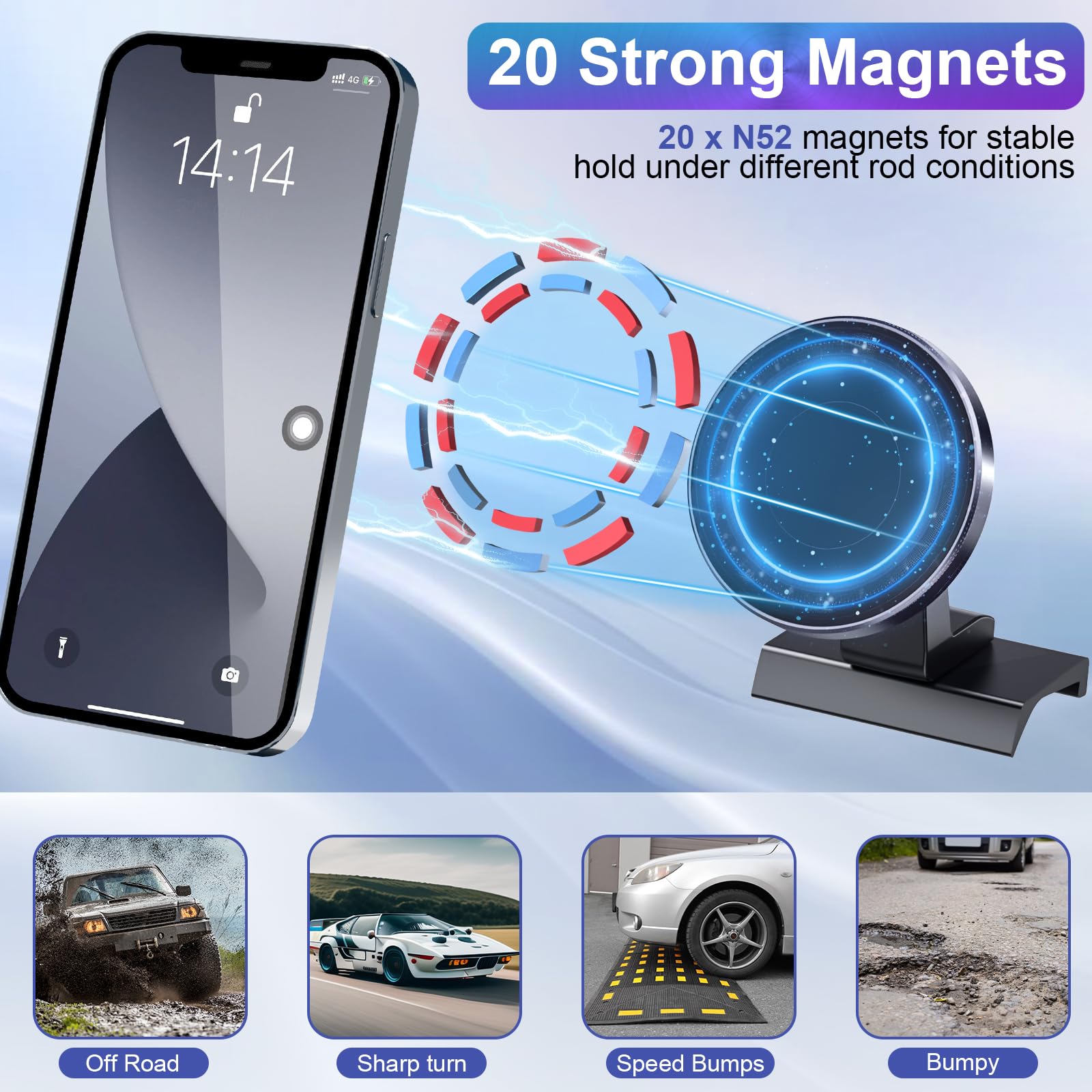 Kaishengyuan Magnetic Car Phone Holder For Toyota Tacoma 2016-2023, 3Rd Gen Tacoma Dashboard Clip Cell Phone Cradles Adjustable