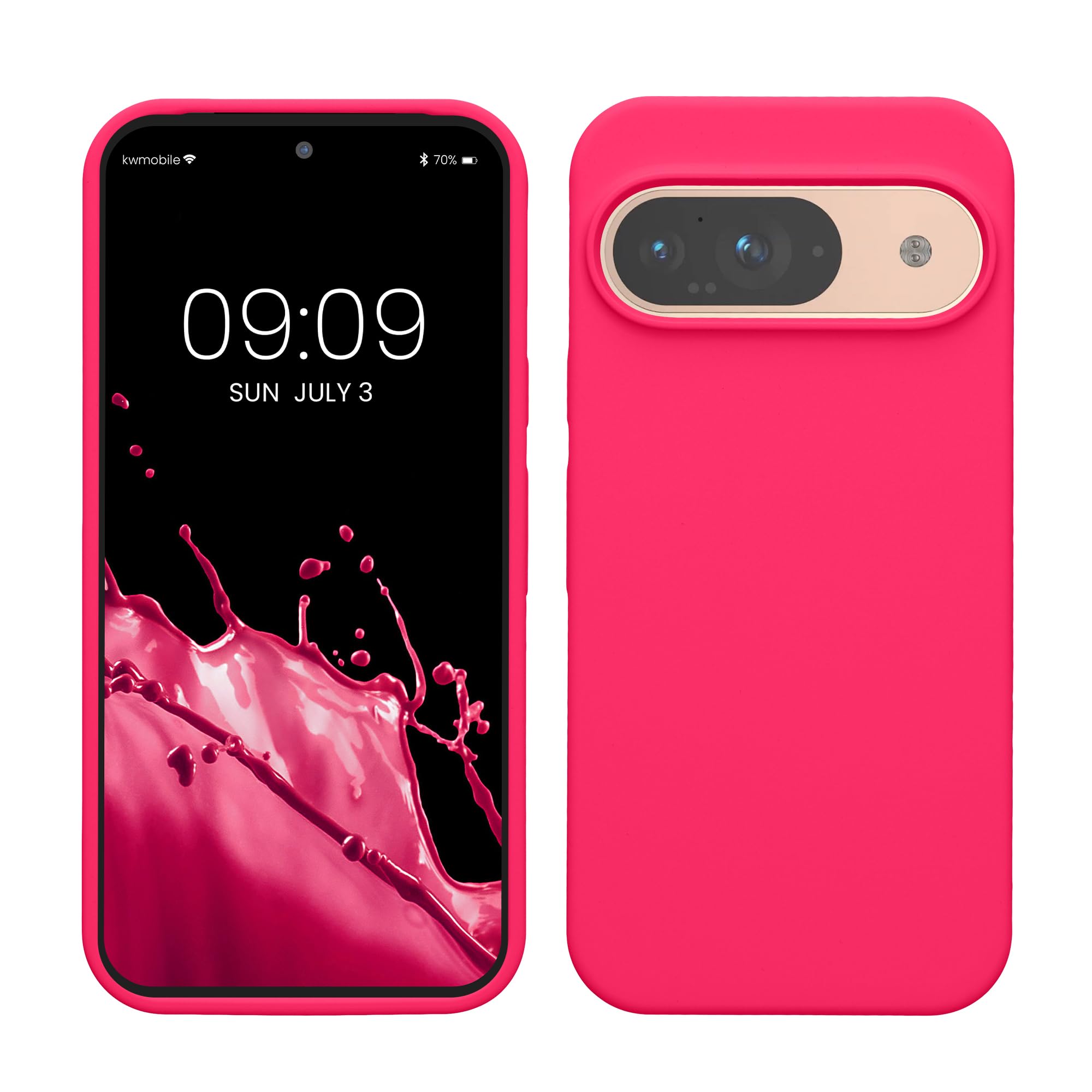 kwmobile Case Compatible with Google Pixel 9 / Pixel 9 Pro Case - TPU Silicone Phone Cover with Soft Finish - Neon Pink