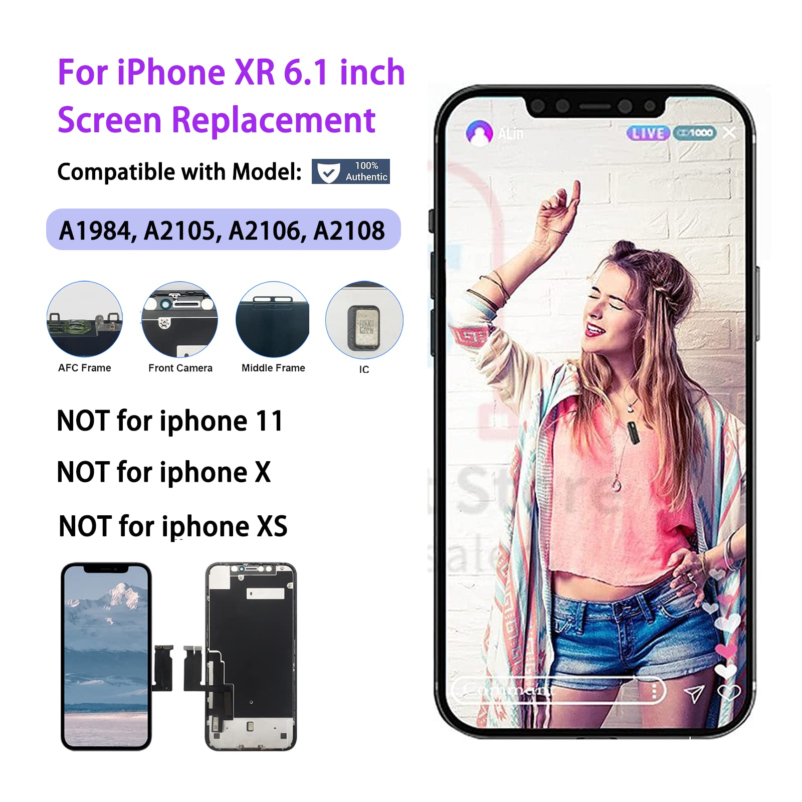 Simdog For Iphone Xr Lcd Screen Replacement 6.1 Inch(Model A1984, A2105, A2106, A2108) Display Digitizer Assembly Touch Screen,W