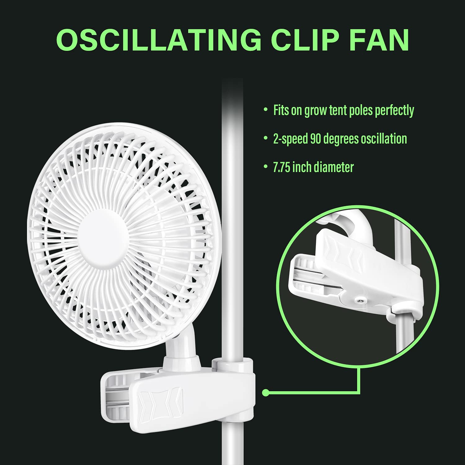 Healsmart Clip Fan, 6 Inch Grow Tent Fan, Monkey Fan, Wall Mount Fan With Adjustable 90 Angles, 15W, 2 Speeds Control, 1 Pack