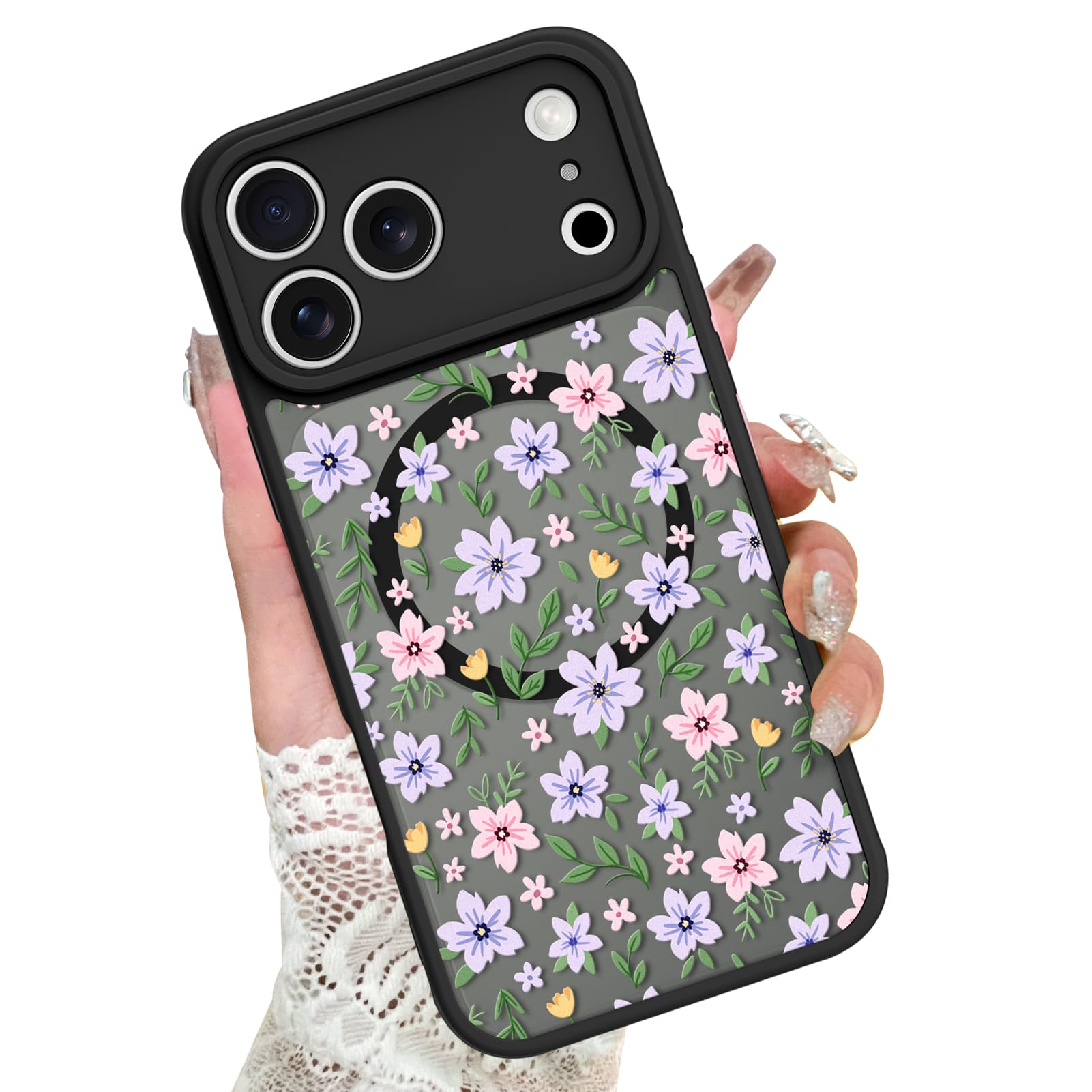 KANGHAR Case Compatible with iPhone 17 Pro Max Florals Garden Pattern [Compatible with Magsafe] Cute Flowers Protective Magnetic