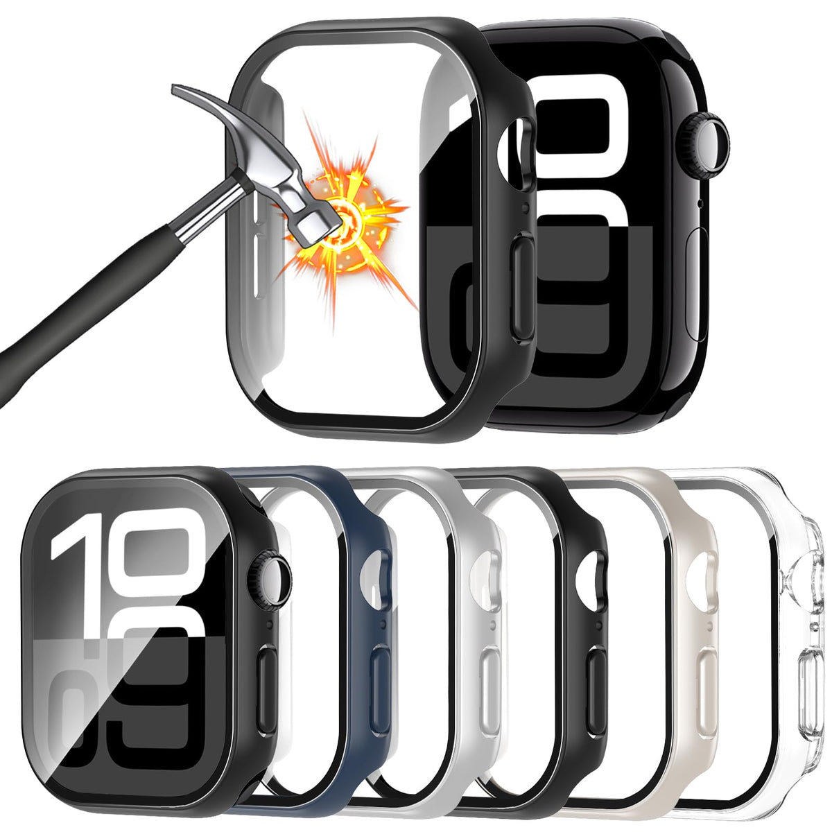 Haanilkyi [6 Pack Case For Apple Watch Series 10 46Mm Screen Protector, Ultra-Thin Tempered Glass Full Coverage Hard Pc Protecti