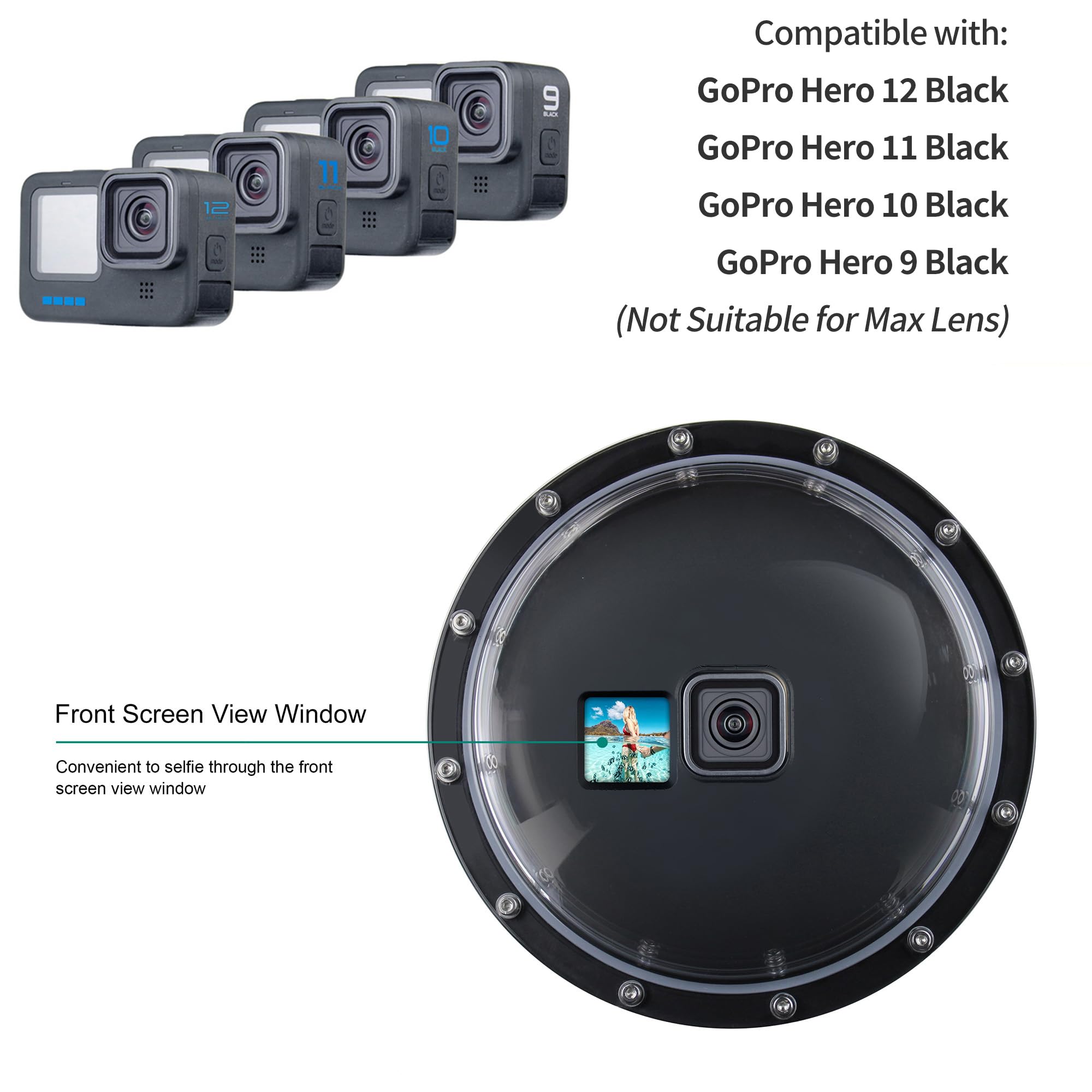 Yallsame Dome Waterproof Case For Gopro Hero12 11 10 9 Black With Front View Window, Floating Hand Grip, Shutter Lever Underwate