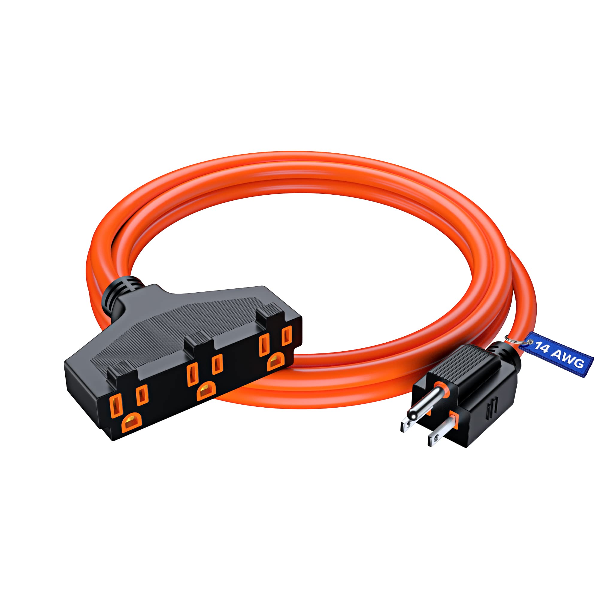 Extension Cord 6 Feet, Sjtw Extension Cord With Multiple Outlets, 14 Gauge (Orange) Etl Listed