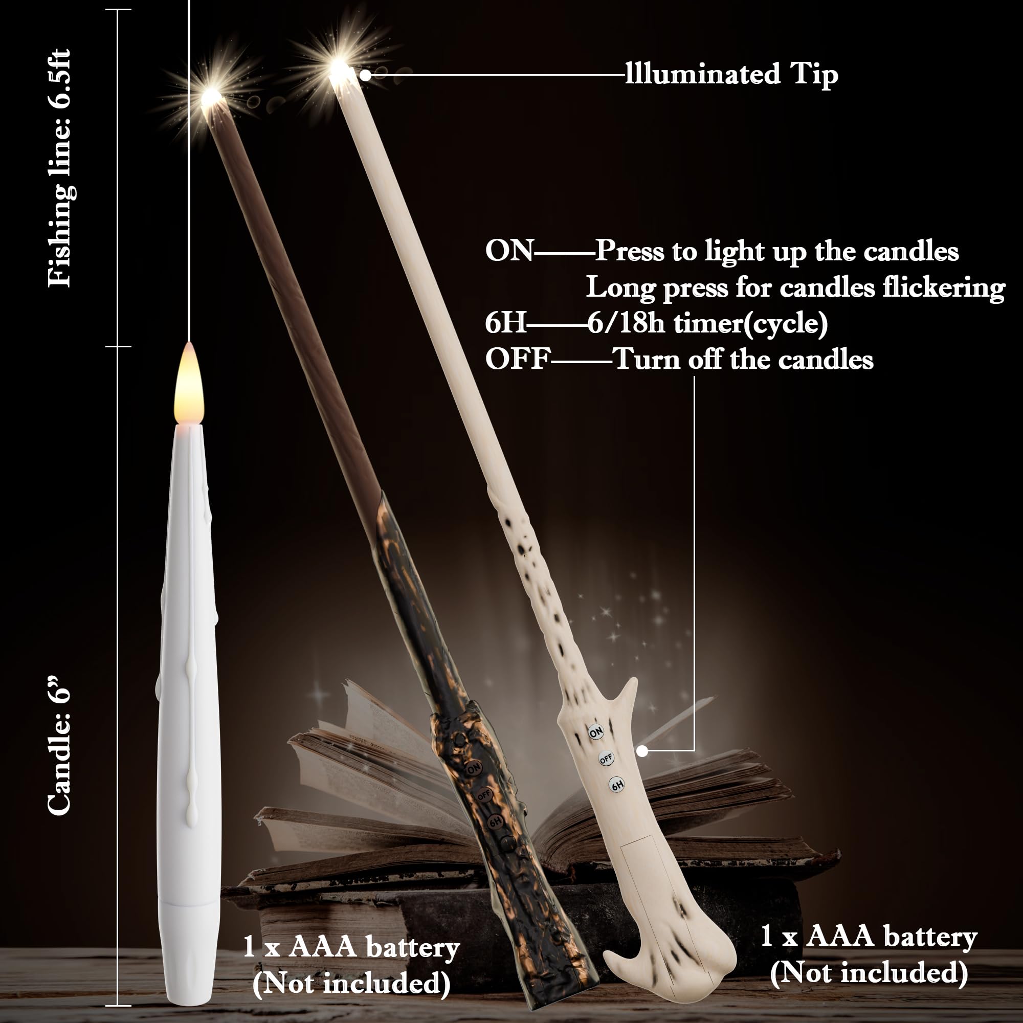 Joione Floating Candles With Wand, 20 Pack Halloween Flameless Candles Magic Hanging Taper Candles With 2 Wand Remotes, Battery