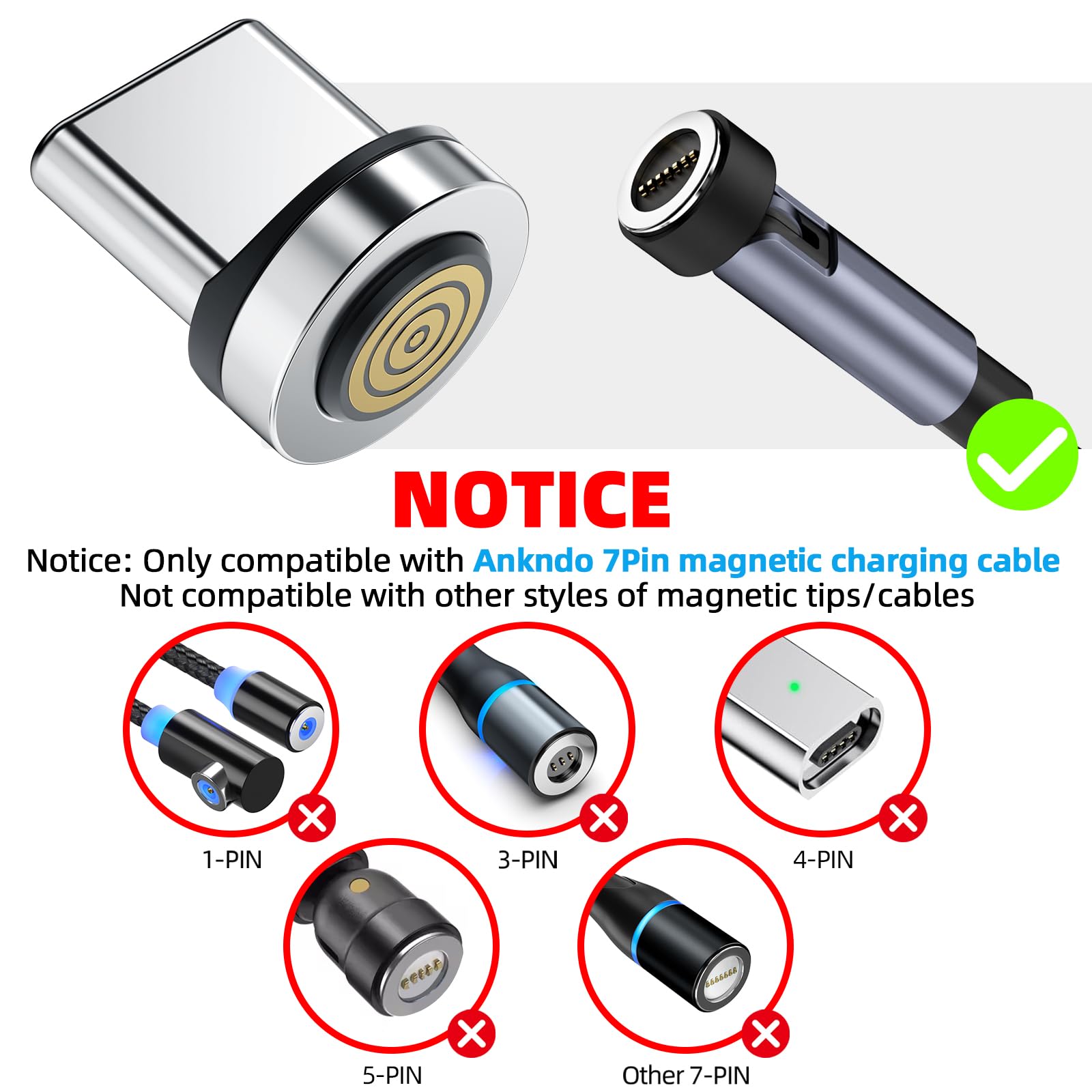 Ankndo Magnetic Connector Tip Heads [4-Pack] Usb C Magnetic Adapter Compatible With 7Pin Magnetic Charging Cable 360 Rotating St