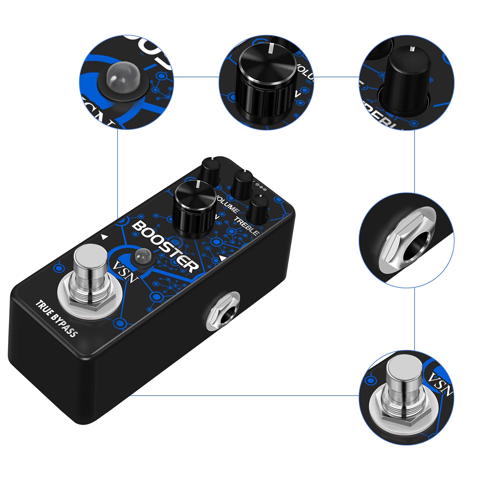 Vsn Bass Eq Pedal, 5-Band Eq Pedal Electric Bass Equalizer (62.5Hz 125Hz 500Hz 1Khz 4Khz) Provides 18Db For Each Band Eq Seeker