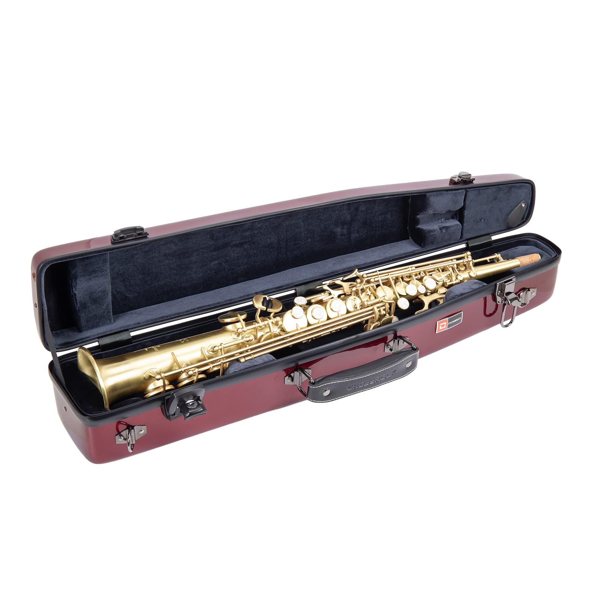 Crossrock Pro Grade Straight Soprano Saxophone Case | Crimson Red Gloss, Tsa Lock, Elite Protection, Detachable Backpack Straps,