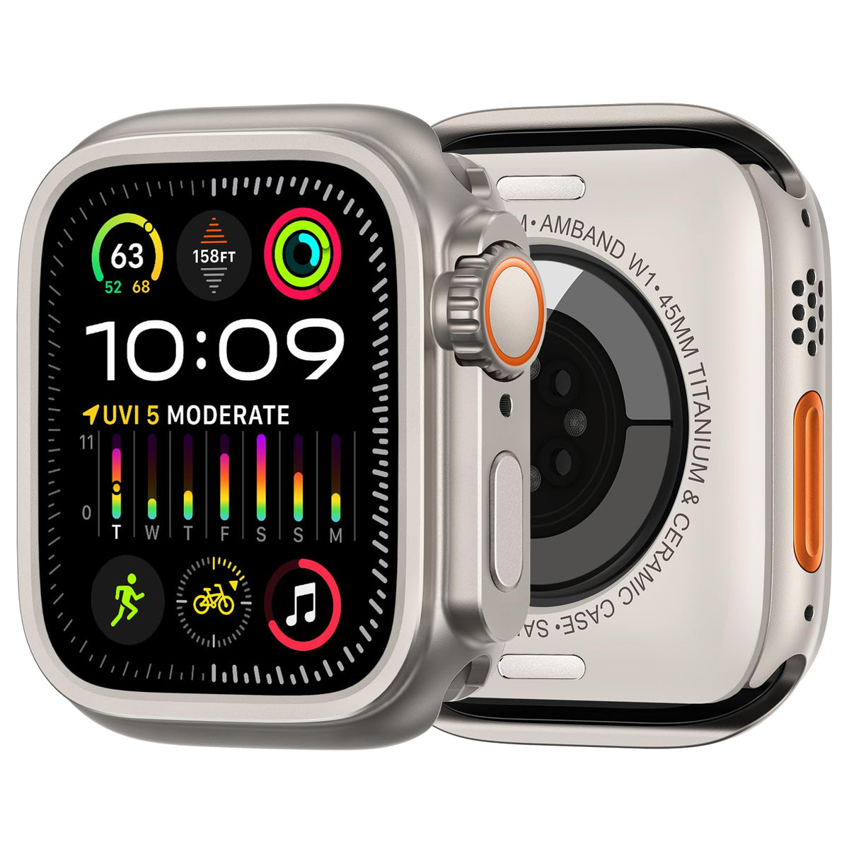 Amband 3 In 1 Metal Case Compatible With Apple Watch Series 9/8/7 45Mm, W1 Rugged Bumper Protector [Turning Into Ultra 2/1 Upgra
