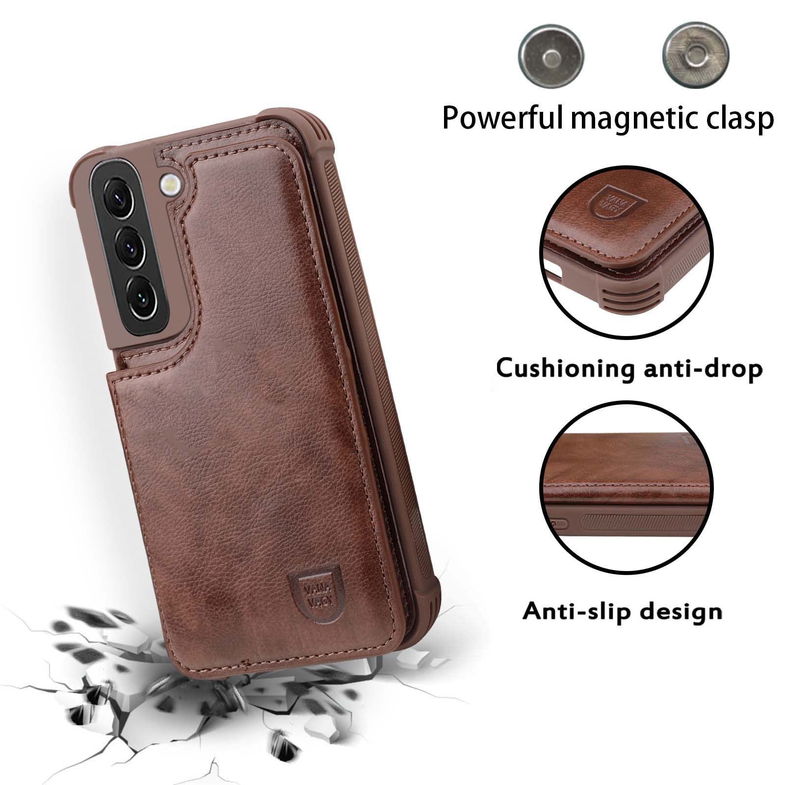 Vanavagy Wallet Case Compatible For Galaxy S23,Rfid Block Leather Flip Folio Phone Case Fits Magnetic Car Mount With Credit Card