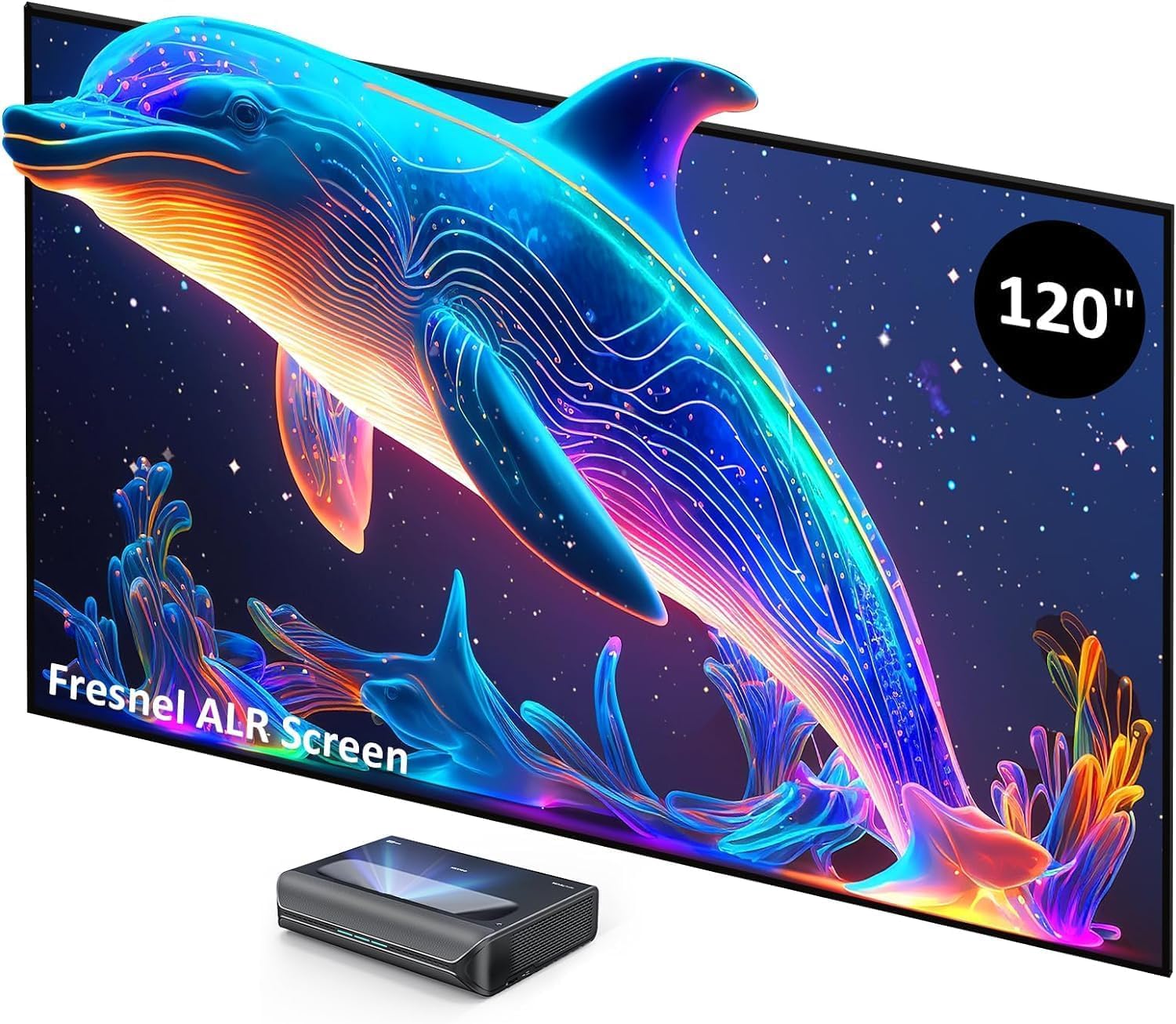 Nexigo Aurora Pro 4K Laser Tv, With 120' Fresnel Alr Screen, Factory Calibrated Color Accuracy, 2400 Lumens, For Home Theater And Daylight Use, Dolby Vision & Atoms, Active 3D