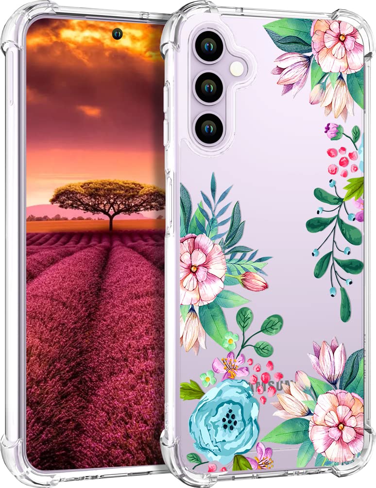 Topgraph Case Flower Floral Cute Clear For Women Girly Designer Girls For Galaxy S23+ Plus, Protective Phone Case Flower Design 