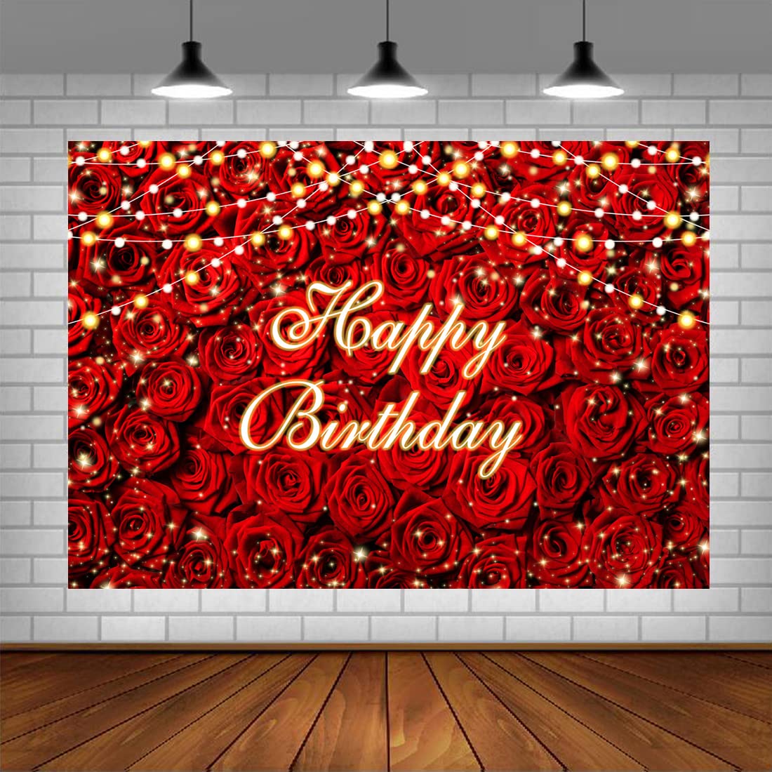 Lofaris Red Rose Flower Happy Birthday Backdrop Rose Floral Wall Adults Women Birthday Background Sweet 16 Happy 30Th 40Th 50Th