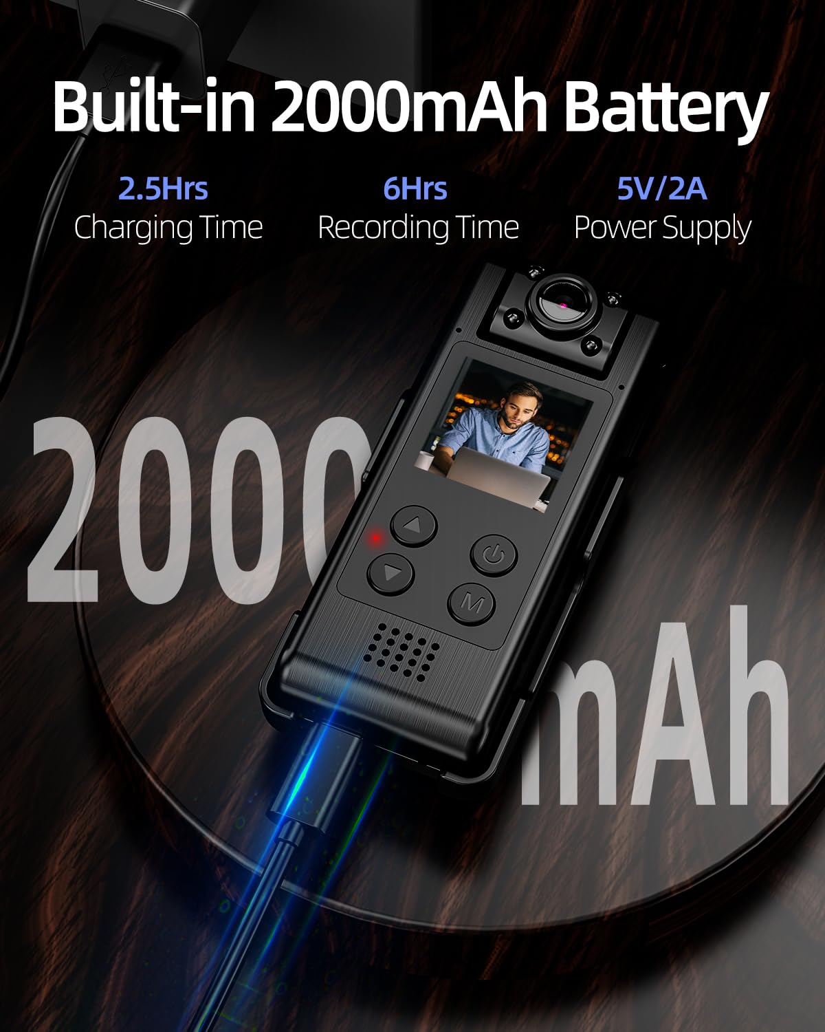 Vidcastive 4K Wifi Body Camera With 64G Memory Card, Portable Body Worn Cam With 180 Rotatable Lens, Night Vision, 2000Mah Batte