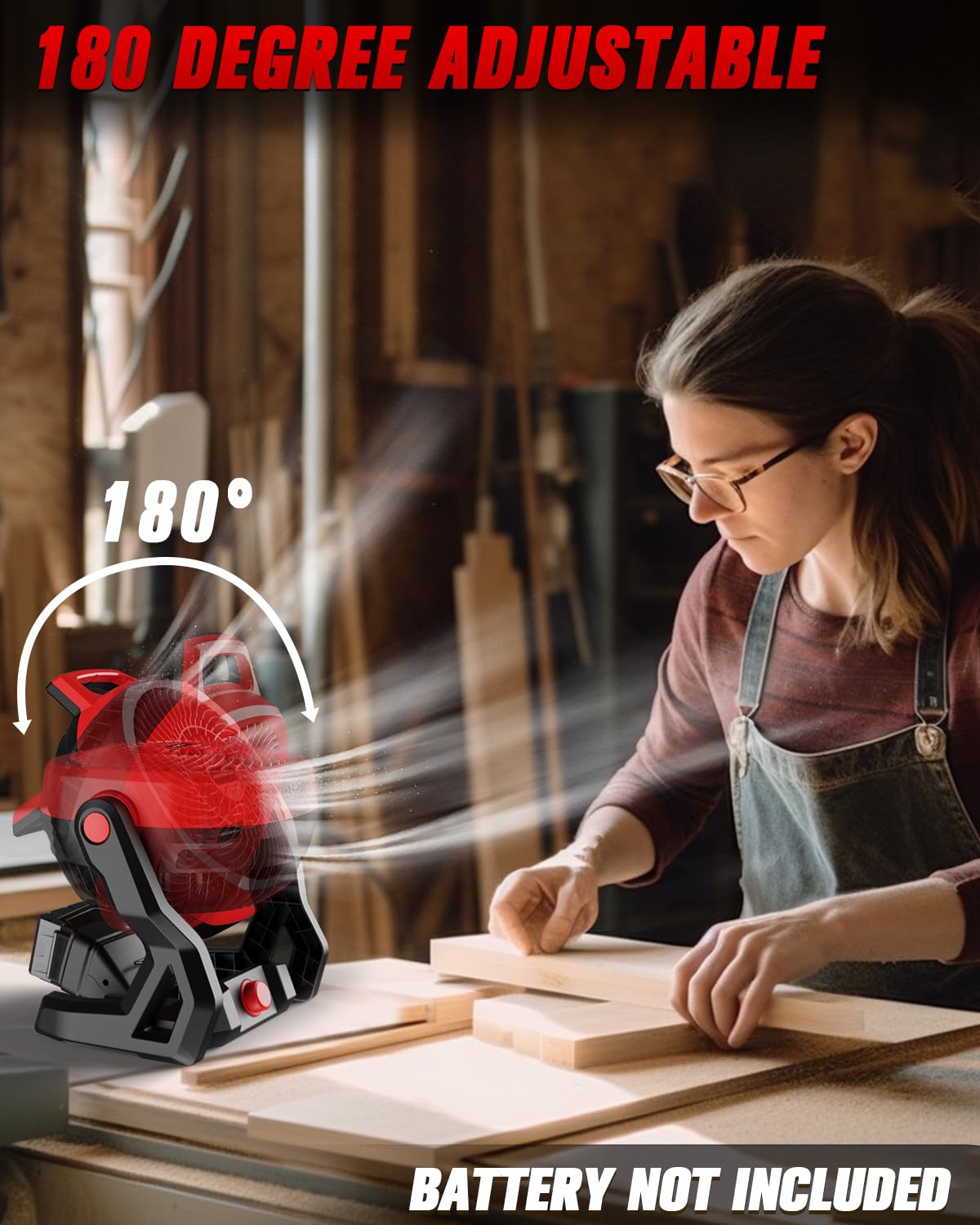 Heinpro Battery Powered Fan For Milwaukee M18 18V Battery With Ac Adapter (No Battery), Up To 650 Cfm Cordless Fan,Variable Spee