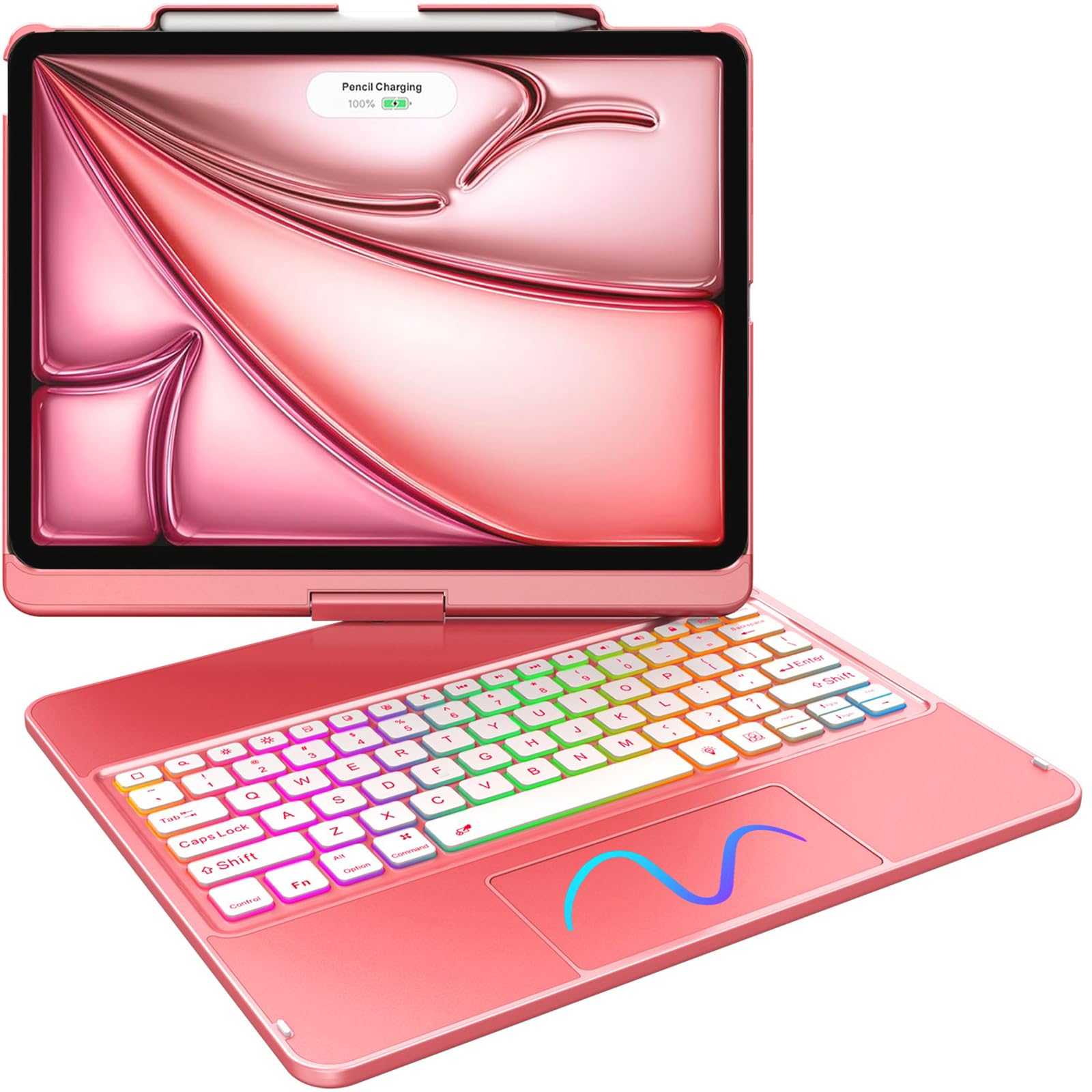 FUWANG Touch Keyboard Case for iPad Air 13 inch (M3 2025/M2 2024)&iPad Pro 12.9 6th 5th 4th 3rd Gen, 360 Swivel 7 Color Backlit 