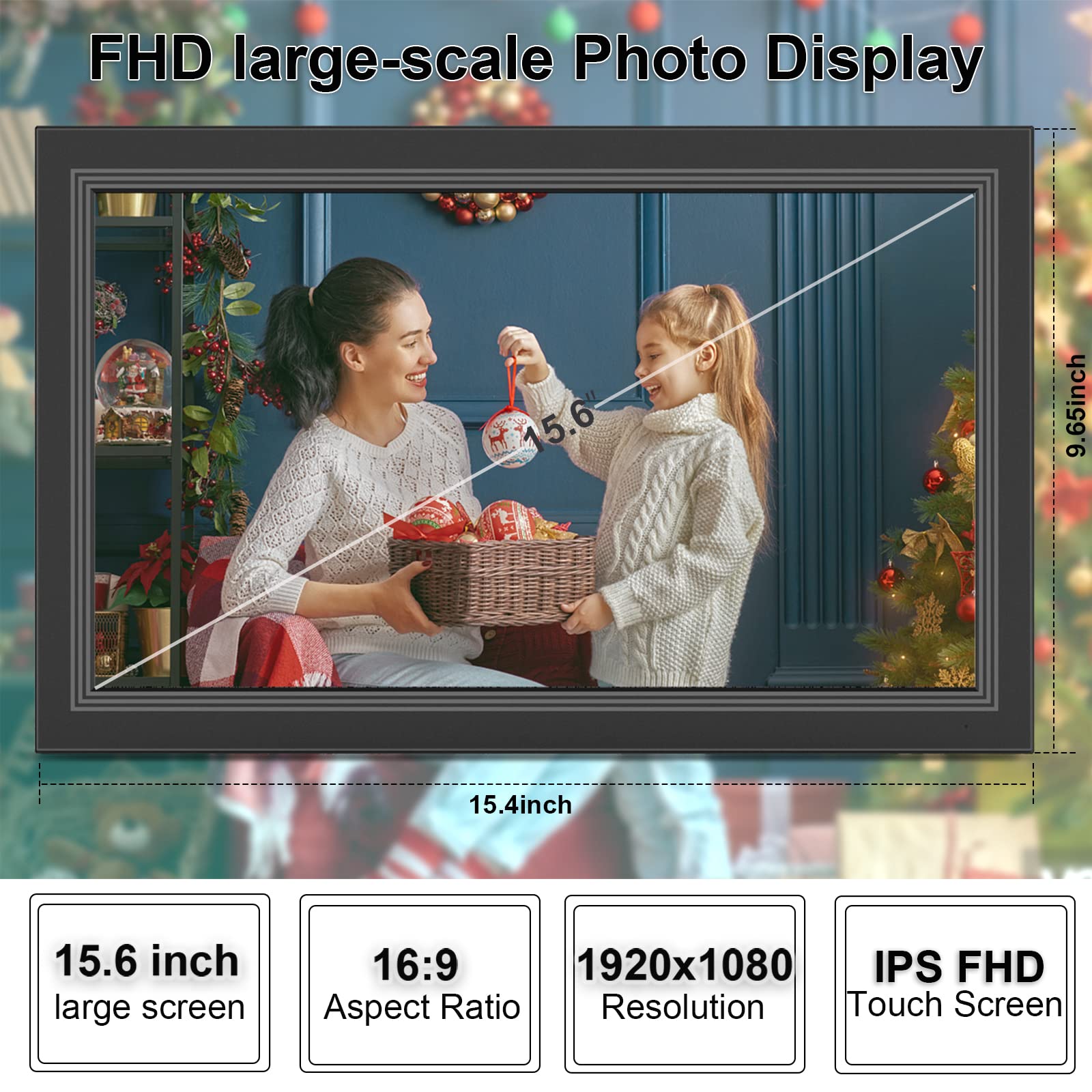 Frameo Digital Picture Frame  15.6Inch Digital Photo Frame With 1920 * 1080 Ips Touch Screen Hd Disply,Built In 32Gb Storage,Wal
