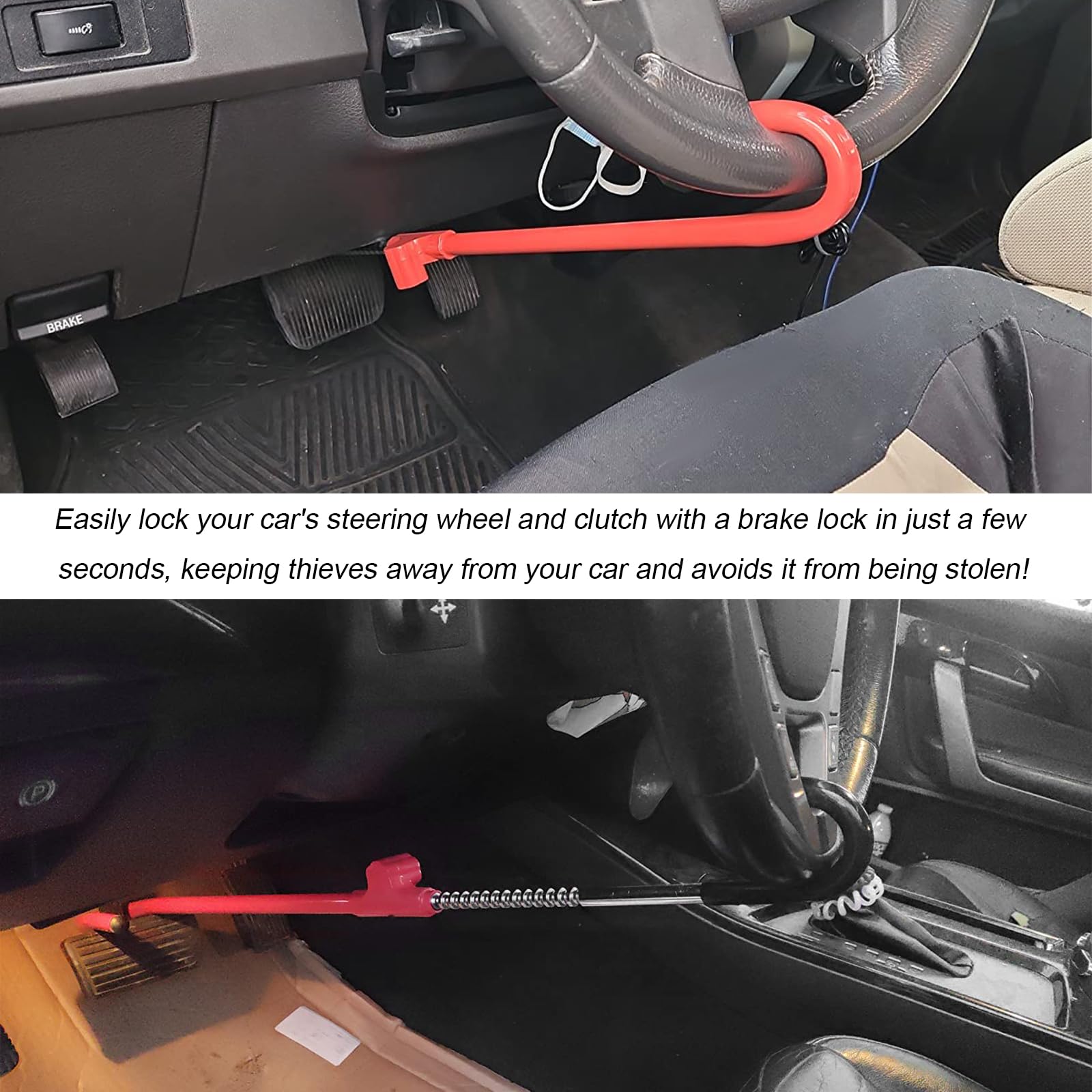 Shmzk Car Steering Wheel Lock, Anti-Theft Car Device Steering Wheel Pedal Brake Lock With Keys, Adjustable Security Steering Whe