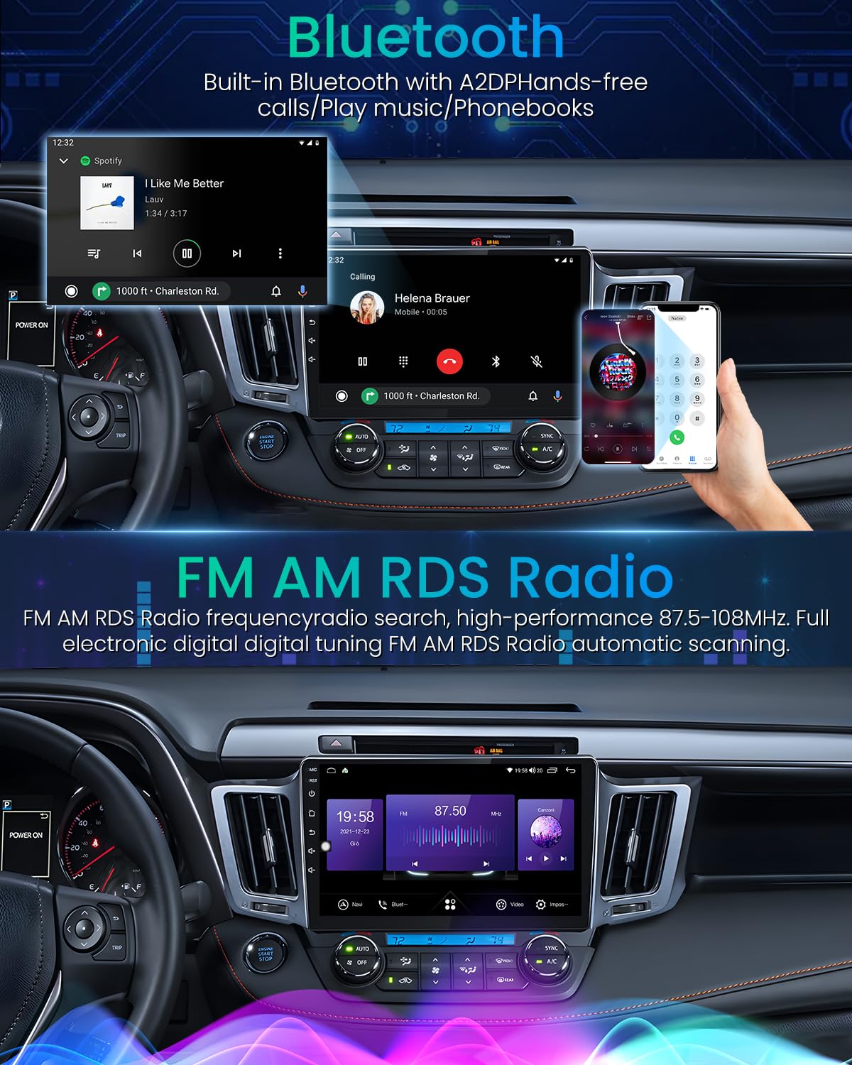 5G Wifi Car Stereo Radio For Toyota Rav4 2013 2018 With Carplay/Android Auto, 4G Ram 64G Rom 10.2 Inch Ips Touch Screen Android