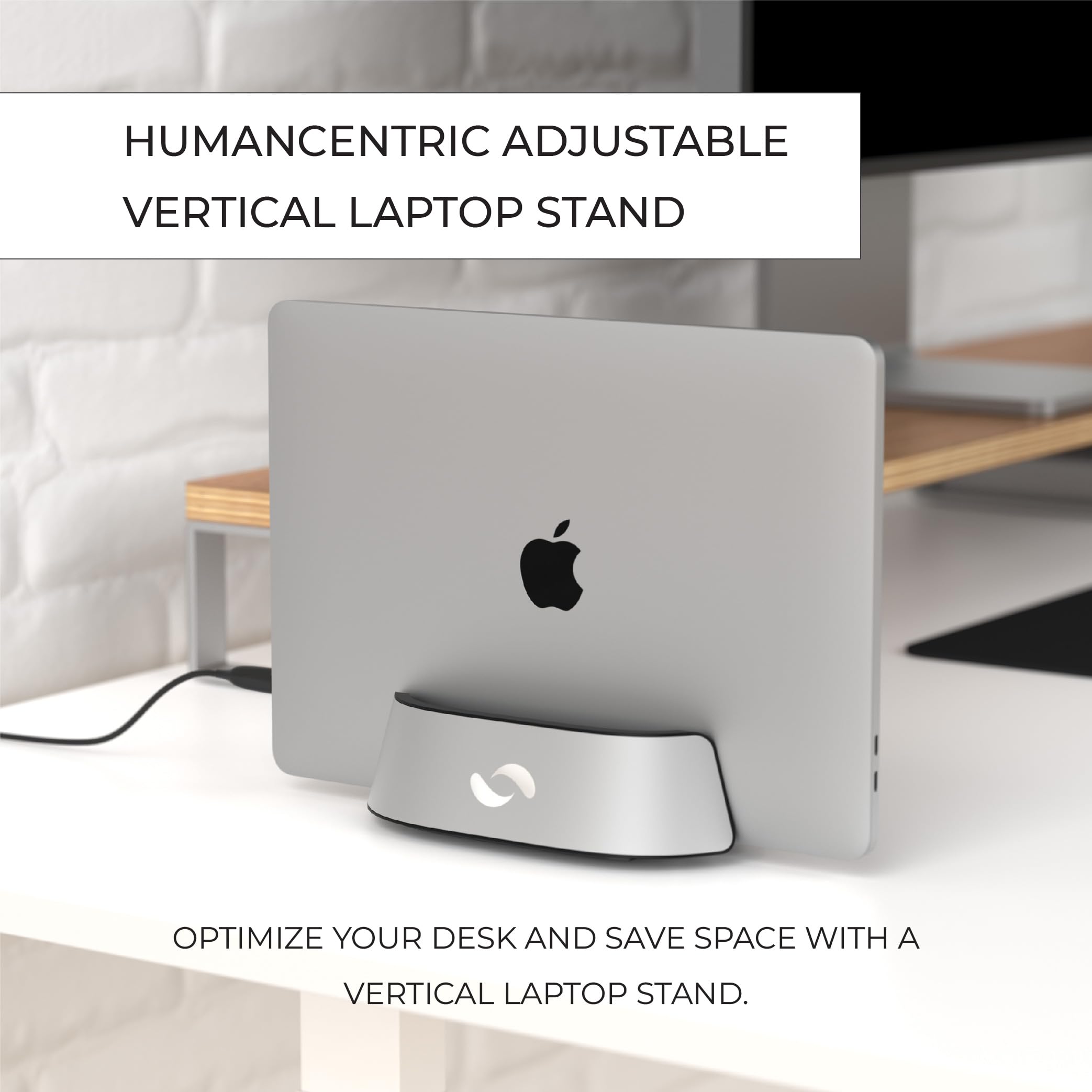 Humancentric Laptop Holder Vertical Laptop Stand In Aluminum, Adjustable Holder And Dock, Laptop Vertical Stand Fits Macbook Pro And Other Laptops .5' To 1.5', Upright Laptop Holder For Desk, Silver
