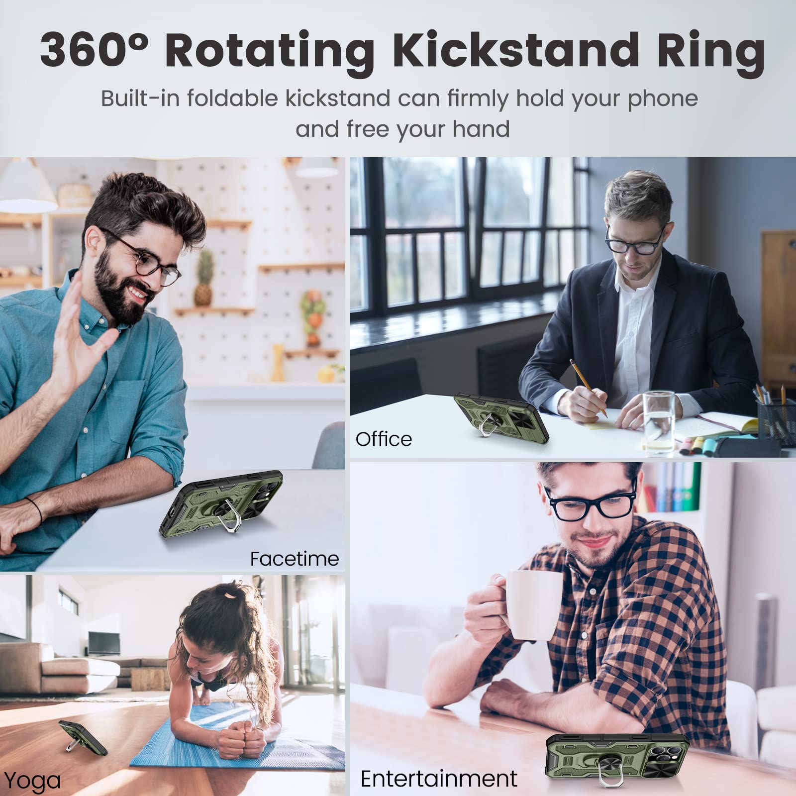 Caka For Iphone 13 Pro Case, Iphone 13 Pro Case With Camera Cover & Kickstand With Built In 360